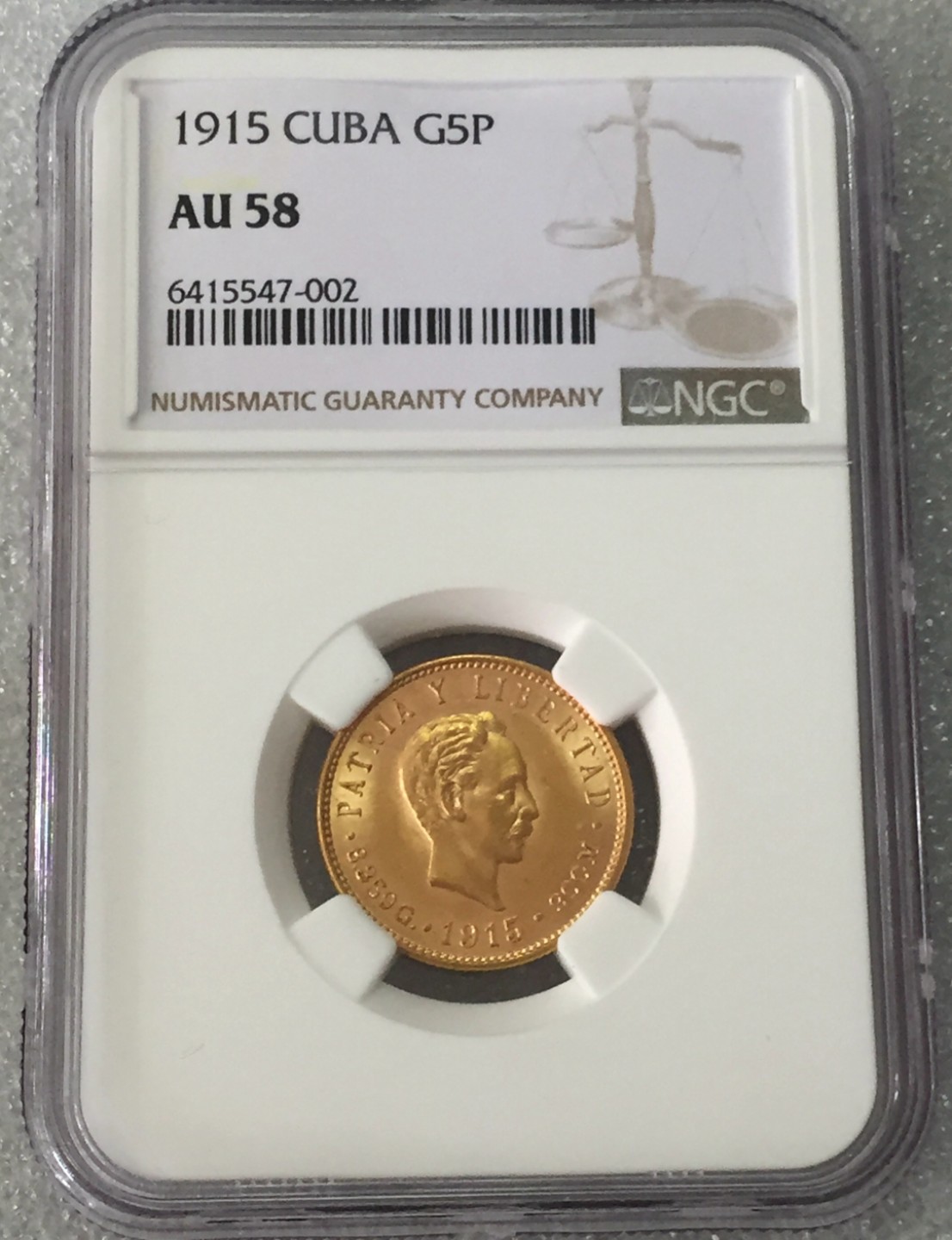 方圆集藏第三期专场 11234-NGC58分1915年古巴何塞马蒂5比索金币