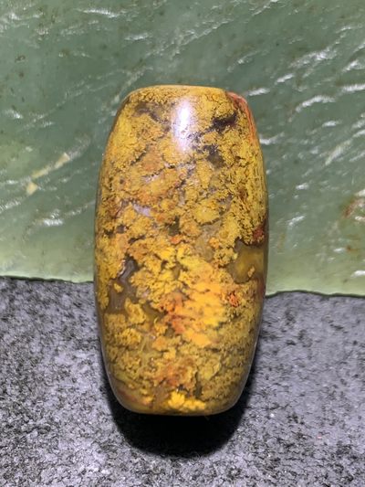 精美黄金草花纹战国红玛瑙桶珠一颗！ 精美黄金草花纹战国红玛瑙桶珠一颗！