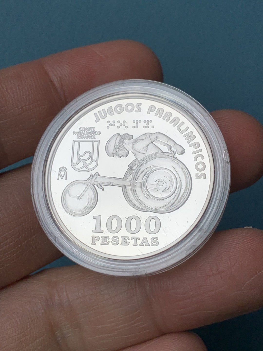 《竞宝斋》第154场-周日，周一，周四 3场 (全场包邮) 西班牙2000年 残奥会1000比塞塔精制银币 