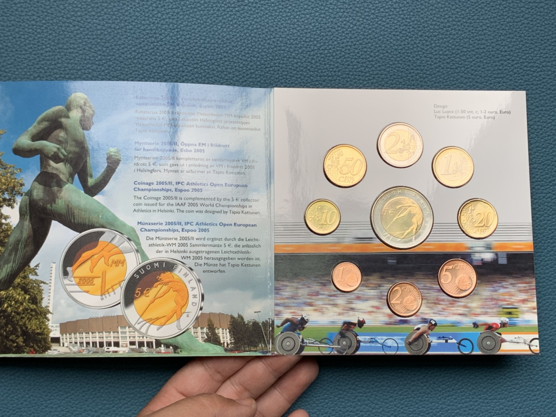 《竞宝斋》第154场-周日，周一，周四 3场 (全场包邮) 芬兰2005年 欧元八枚套 +一枚5欧元双色纪念币 稀少