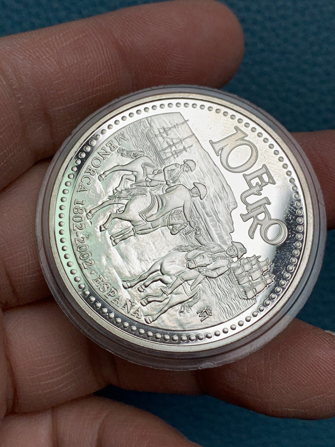 《竞宝斋》第154场-周日，周一，周四 3场 (全场包邮) 西班牙 2002年 吞并梅诺卡岛 10欧元精制大银币 27克 925银