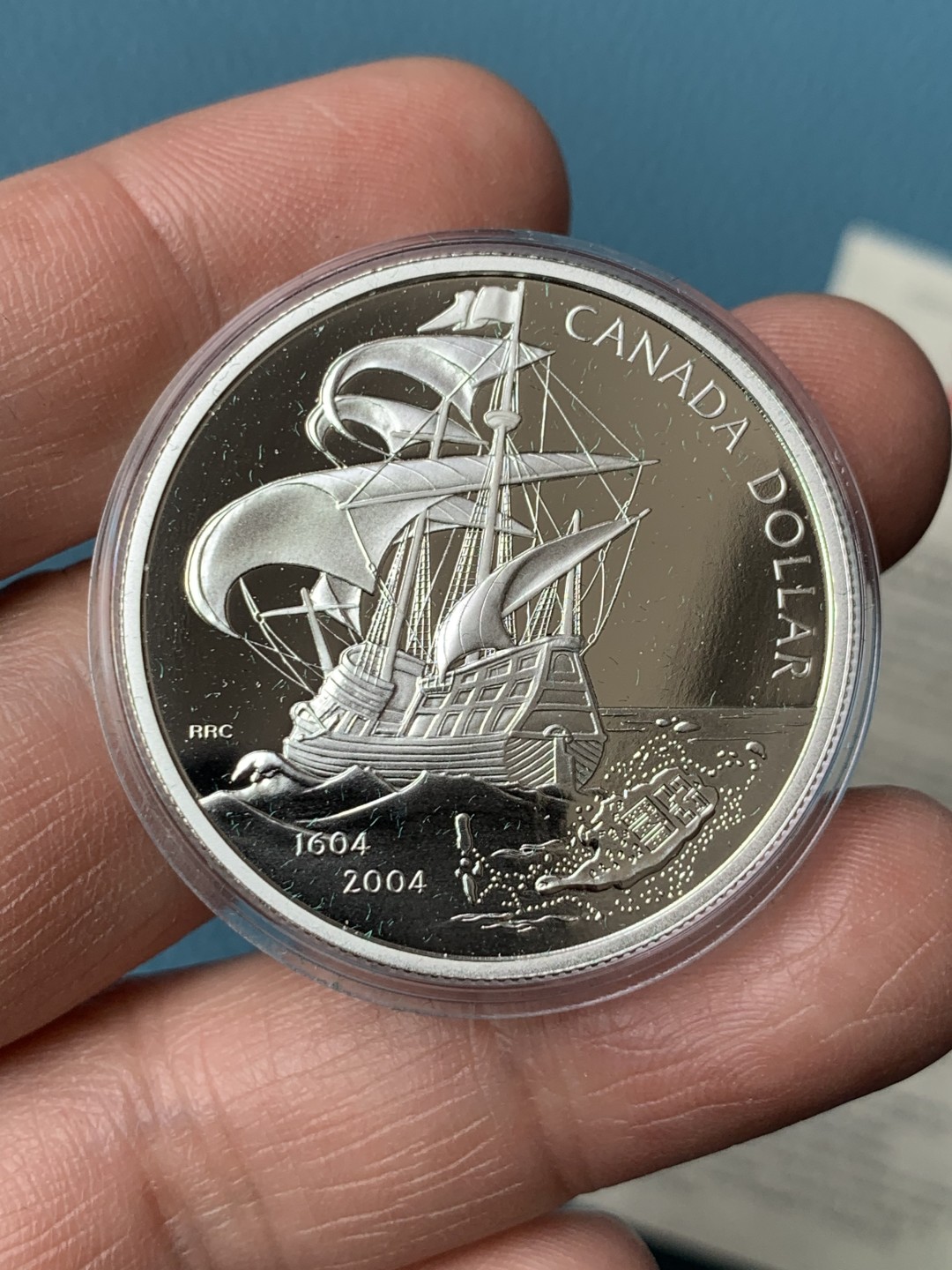 《竞宝斋》第154场-周日，周一，周四 3场 (全场包邮) 原盒证书 加拿大2002年 大帆船1元 精制大银币 纯银 25.175克