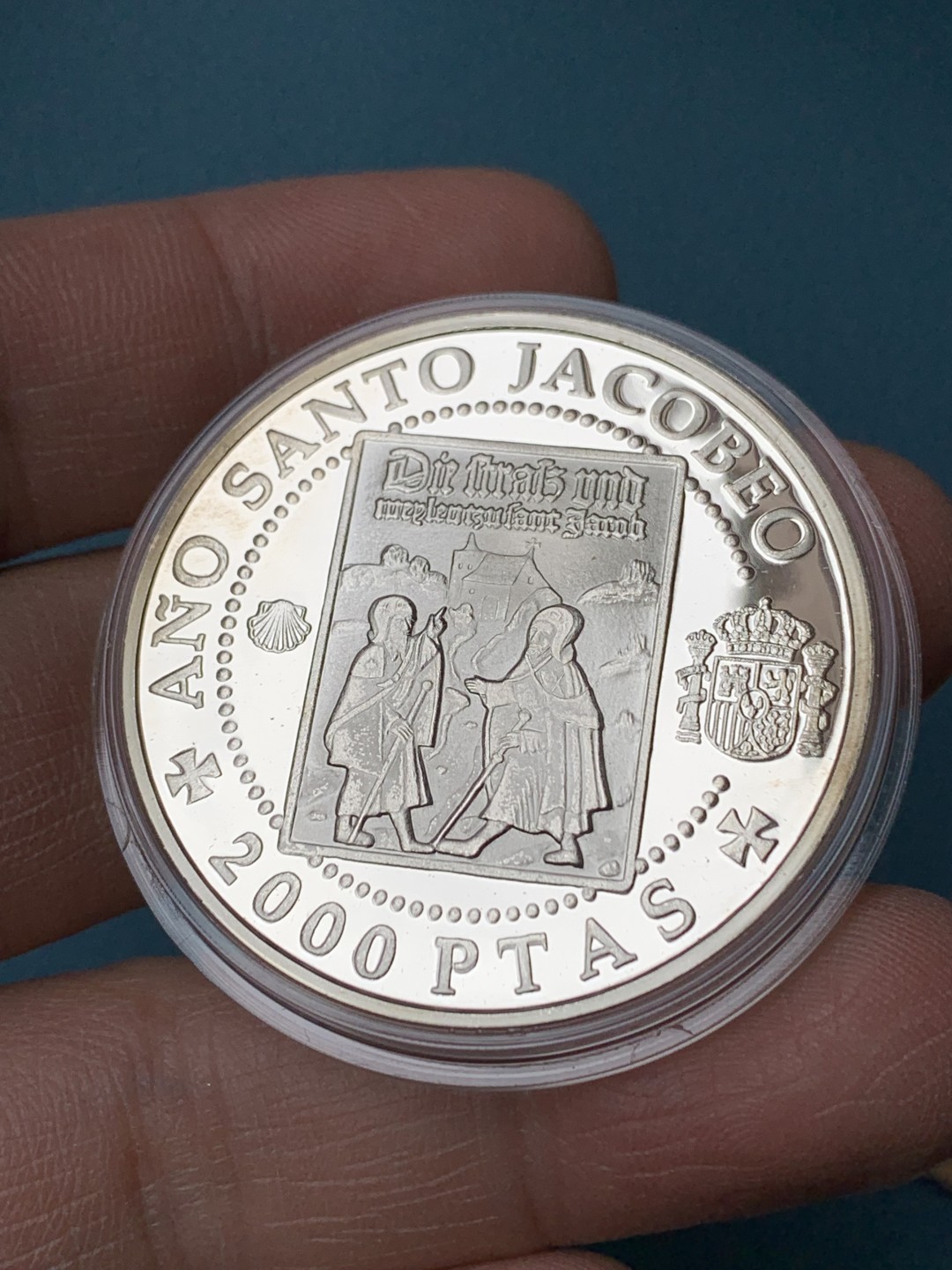 《竞宝斋》第154场-周日，周一，周四 3场 (全场包邮) 西班牙1993年 圣年2000比塞塔精制大银币 罕见品种