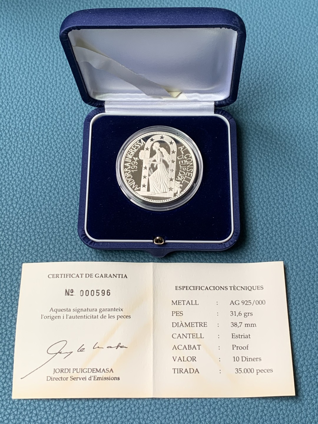 《竞宝斋》第154场-周日，周一，周四 3场 (全场包邮) 原盒安道尔1994 女神10第纳尔精制大银币