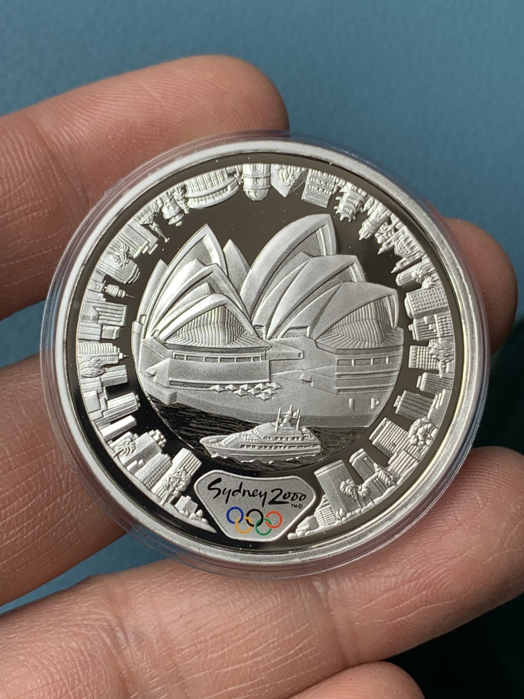 《竞宝斋》第154场-周日，周一，周四 3场 (全场包邮) 澳大利亚2000年 悉尼剧院 5元精制大银币 原盒证书