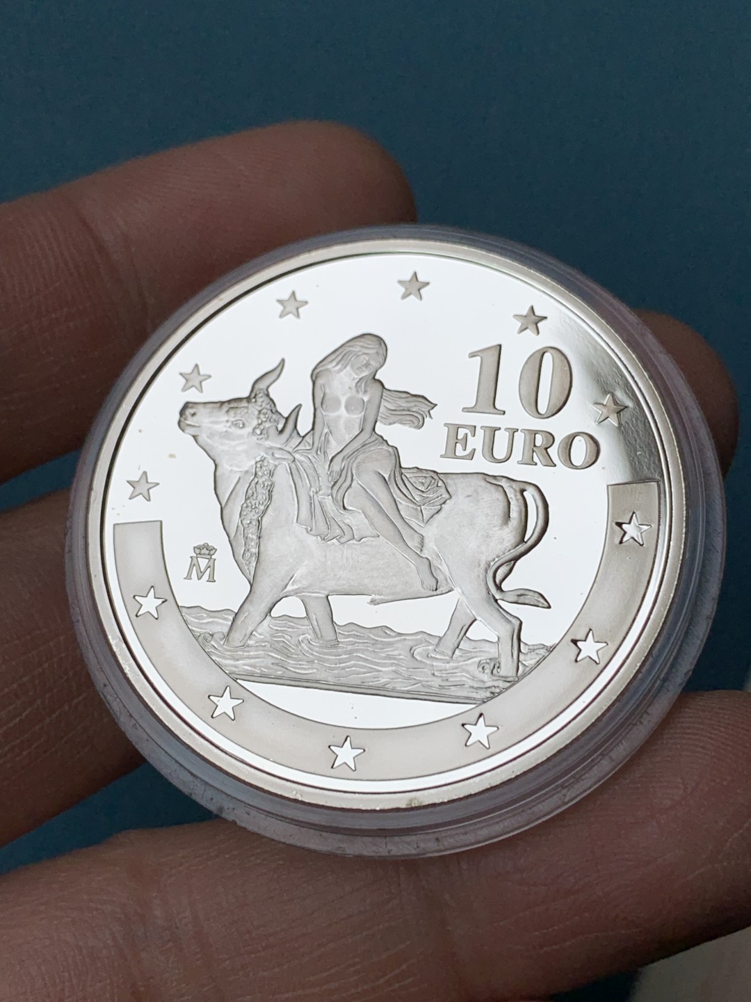 《竞宝斋》第154场-周日，周一，周四 3场 (全场包邮) 西班牙2003年 骑牛10欧元 精制大银币 27克 925银 少见系列