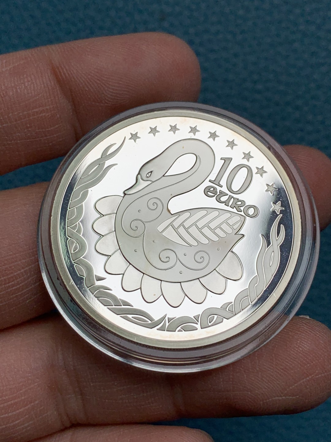 《竞宝斋》第154场-周日，周一，周四 3场 (全场包邮) 爱尔兰2004年 天鹅 10欧元精制大银币 28.28克 925银