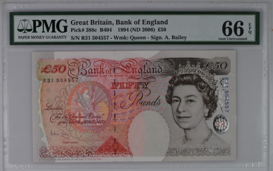 收藏联盟Quantum Auction 第251期拍卖  英国2006年50镑 PMG66