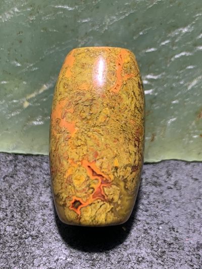 精美黄金草花纹战国红玛瑙桶珠一颗！ - 精美黄金草花纹战国红玛瑙桶珠一颗！