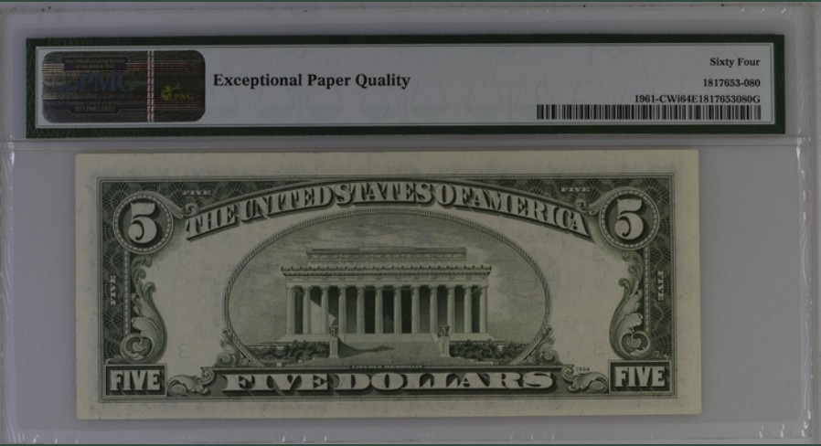 收藏联盟Quantum Auction 第251期拍卖  美国1950年联邦储备券5元 PMG64e
