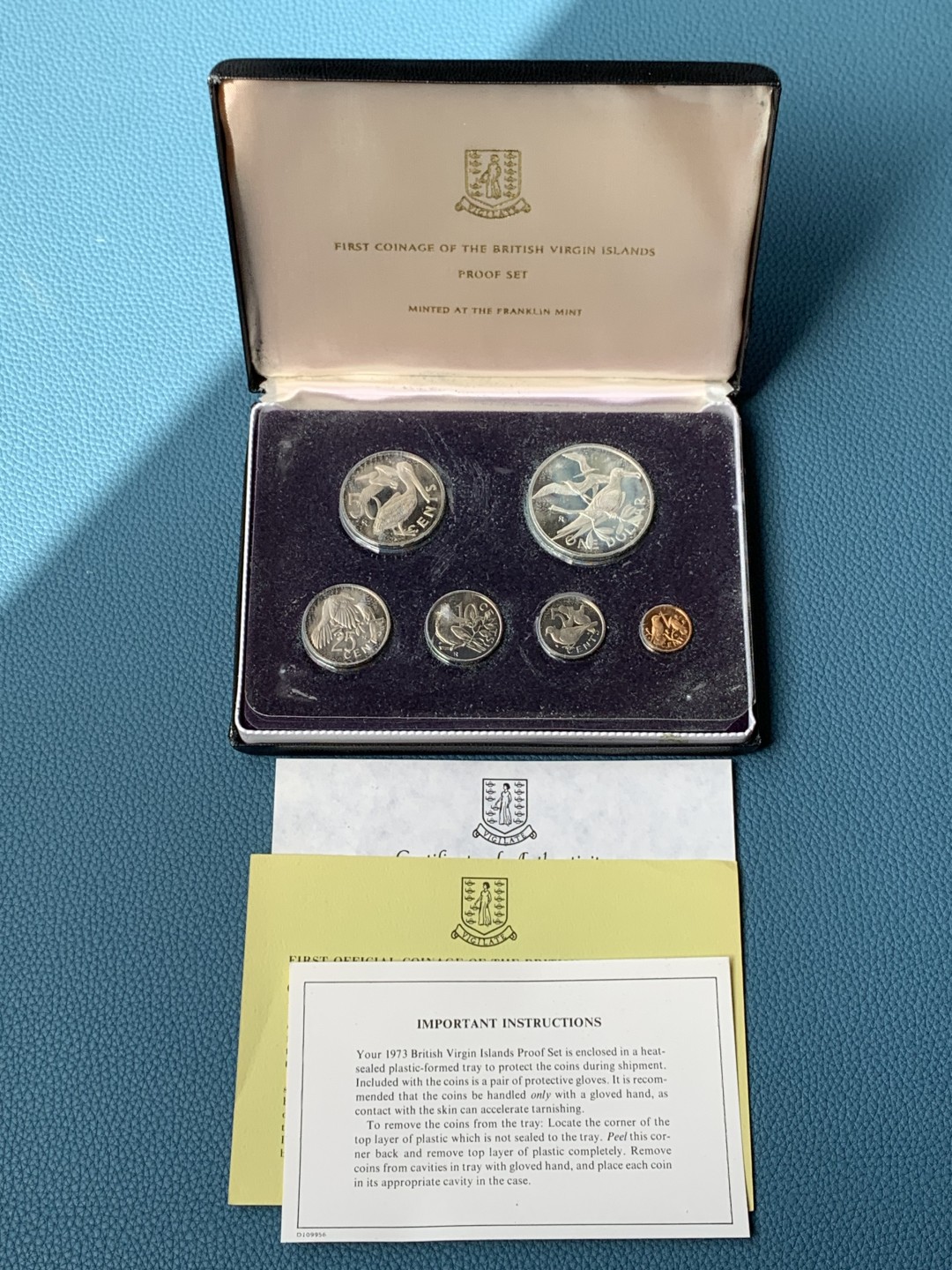 《竞宝斋》第154场-周日，周一，周四 3场 (全场包邮) 维京群岛1973年 珍惜鸟类 六枚套封装套币 其中最大一枚是银币