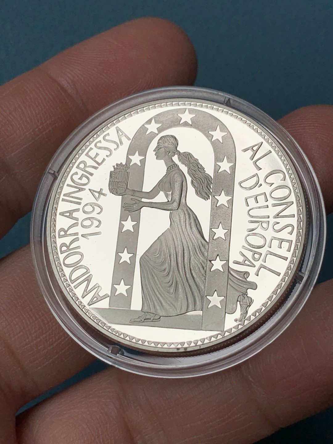 《竞宝斋》第154场-周日，周一，周四 3场 (全场包邮) 原盒安道尔1994 女神10第纳尔精制大银币