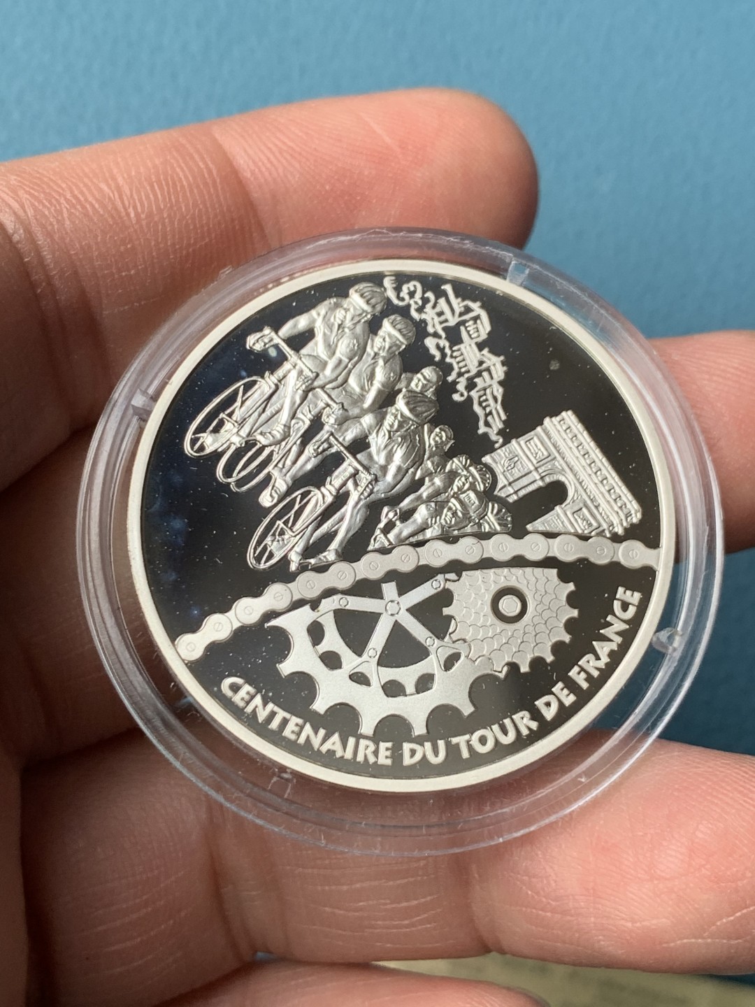 《竞宝斋》第154场-周日，周一，周四 3场 (全场包邮) 原盒法国 2003年 自行车赛 1 1/2欧元精制大银币