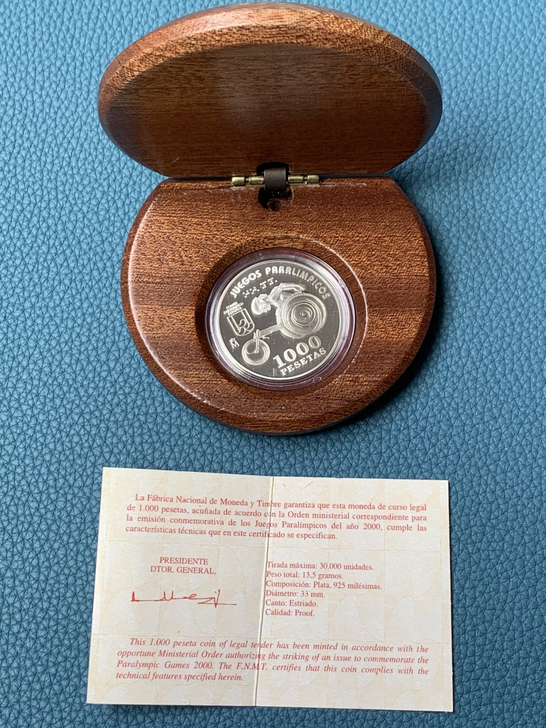 《竞宝斋》第154场-周日，周一，周四 3场 (全场包邮) 西班牙2000年 残奥会1000比塞塔精制银币 