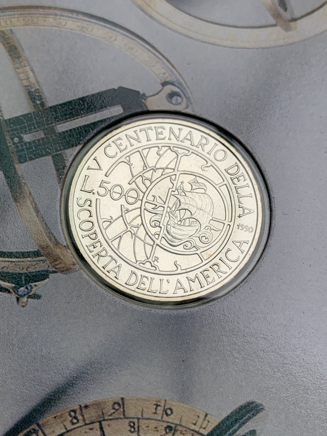 《竞宝斋》第154场-周日，周一，周四 3场 (全场包邮) 卡装 意大利1990年 哥伦布 500里拉银币 