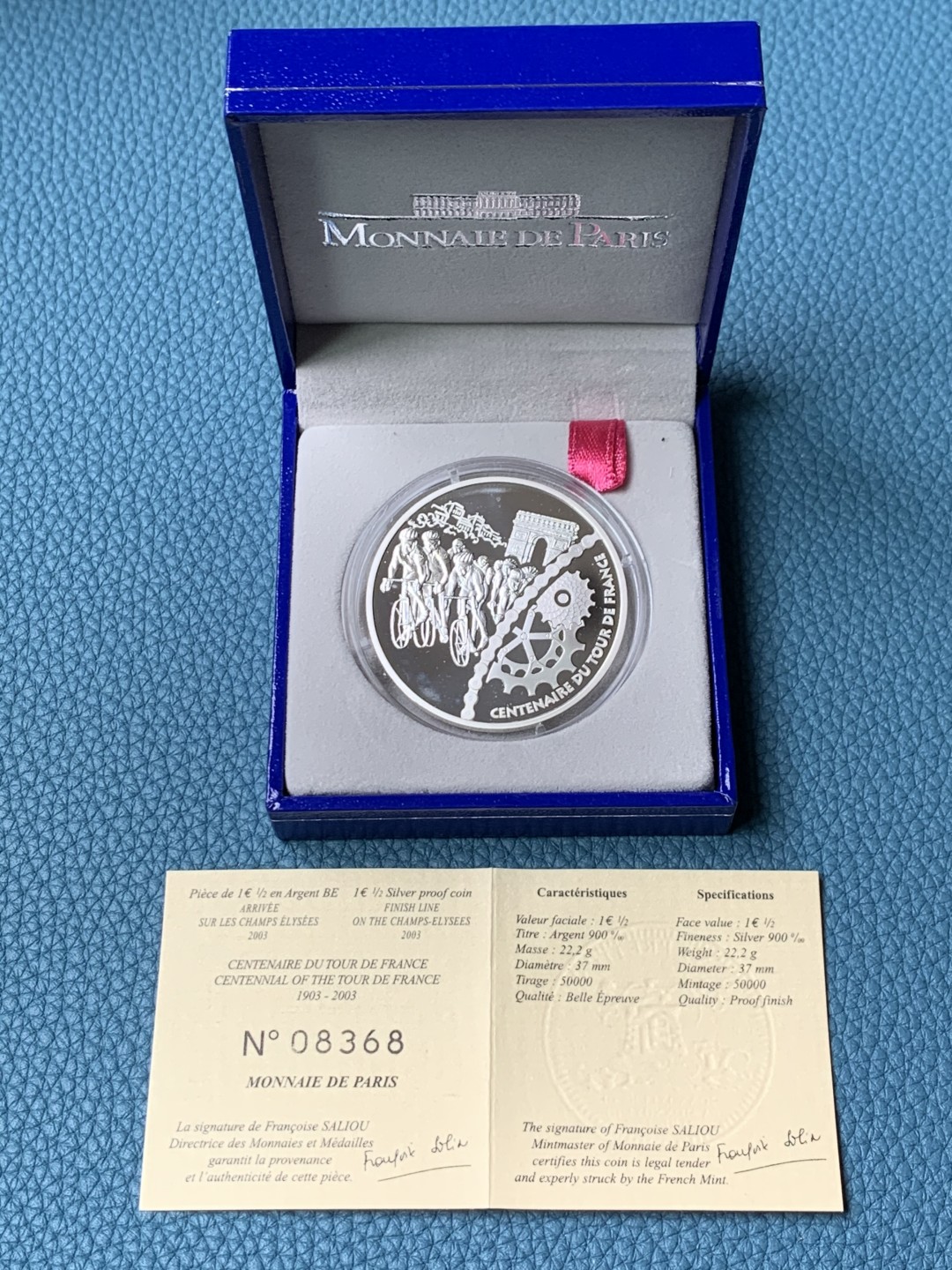 《竞宝斋》第154场-周日，周一，周四 3场 (全场包邮) 原盒法国 2003年 自行车赛 1 1/2欧元精制大银币