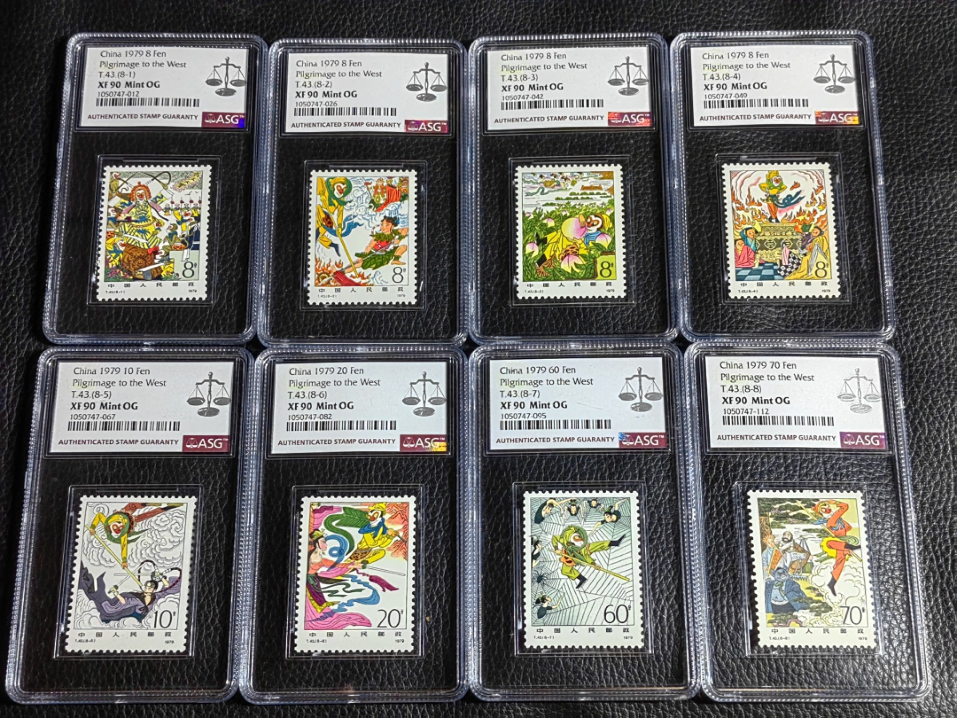 洪涛臻品批发群  精选邮票限时拍卖第二百三十三期 T43西游记新全  ASG90高OG，JT精品，最严格时期一次性出分，大套票90高分同分非常难得，四大名著永恒的经典，一手出分，壳子完好无划痕，藏家首选，喜欢不要错过