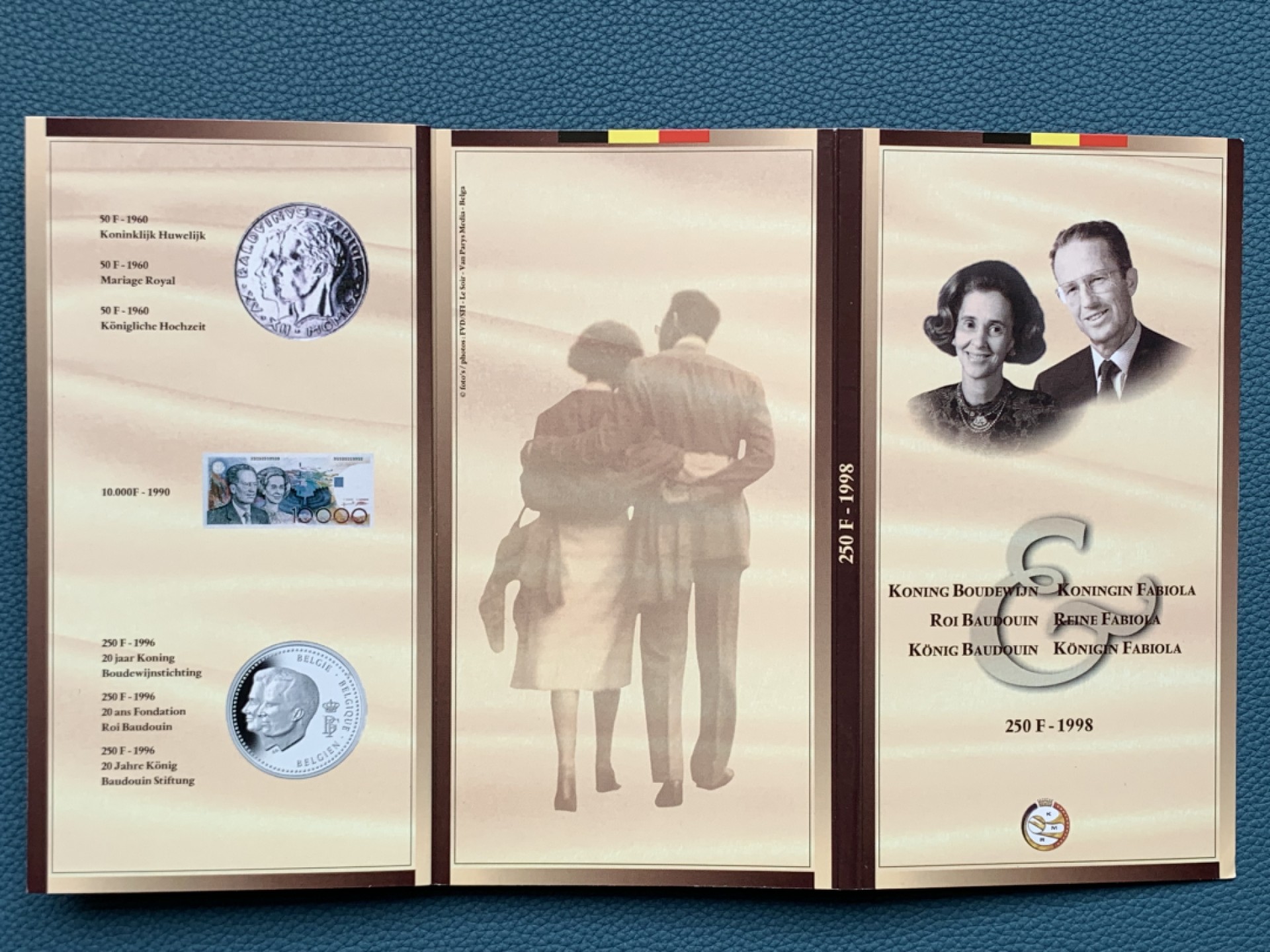 《竞宝斋》第154场-周日，周一，周四 3场 (全场包邮) 比利时1998年 金婚250法郎银币 原厂封装