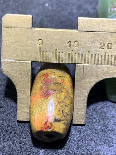 精美黄金草花纹战国红玛瑙桶珠一颗！ 精美黄金草花纹战国红玛瑙桶珠一颗！