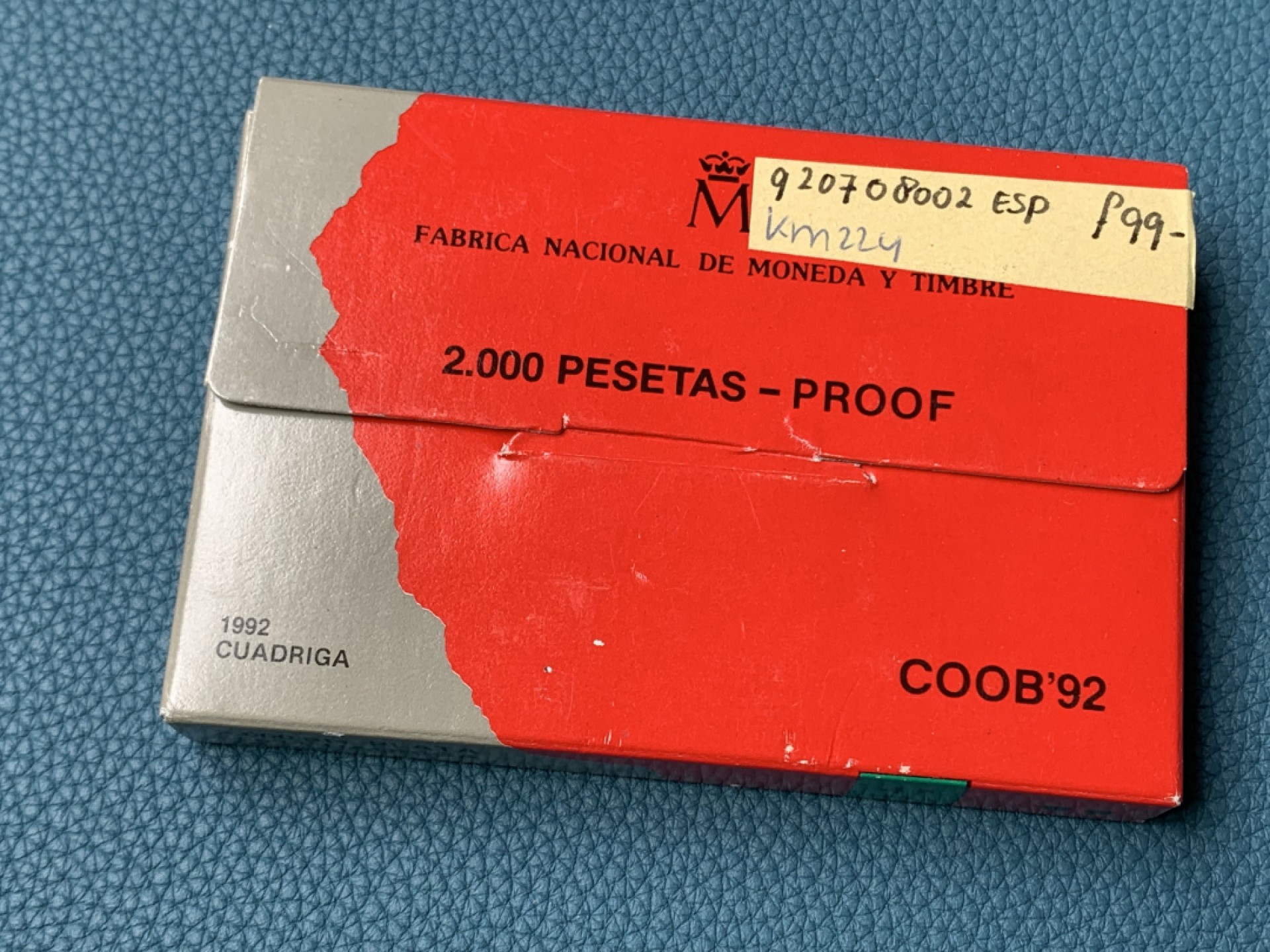 《竞宝斋》第154场-周日，周一，周四 3场 (全场包邮) 西班牙1992年 巴塞罗那奥运 2000比塞塔精制大银币 27克 925银 红壳少见