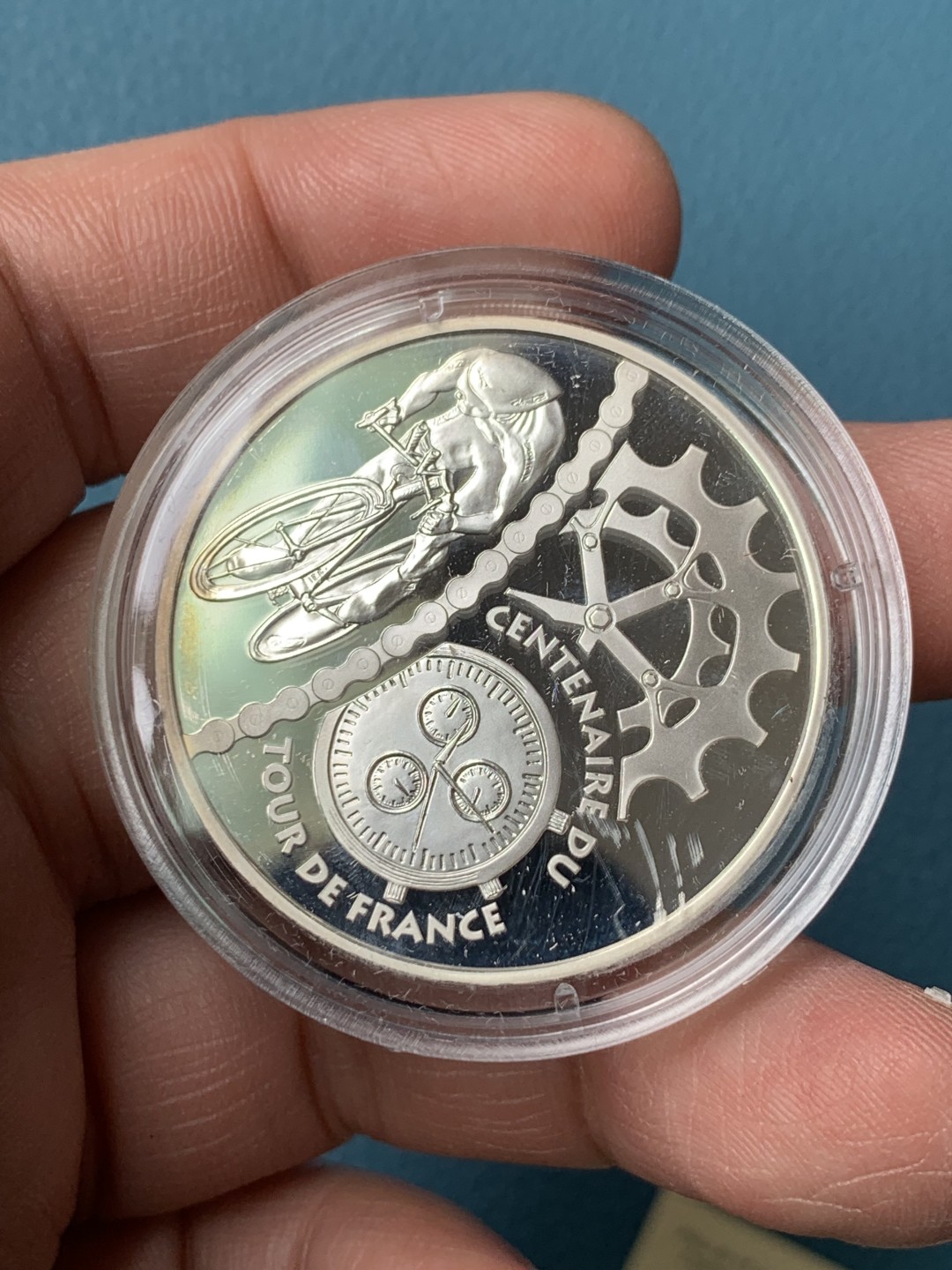 《竞宝斋》第154场-周日，周一，周四 3场 (全场包邮) 原盒法国 2003年 自行车赛 1 1/2欧元精制大银币