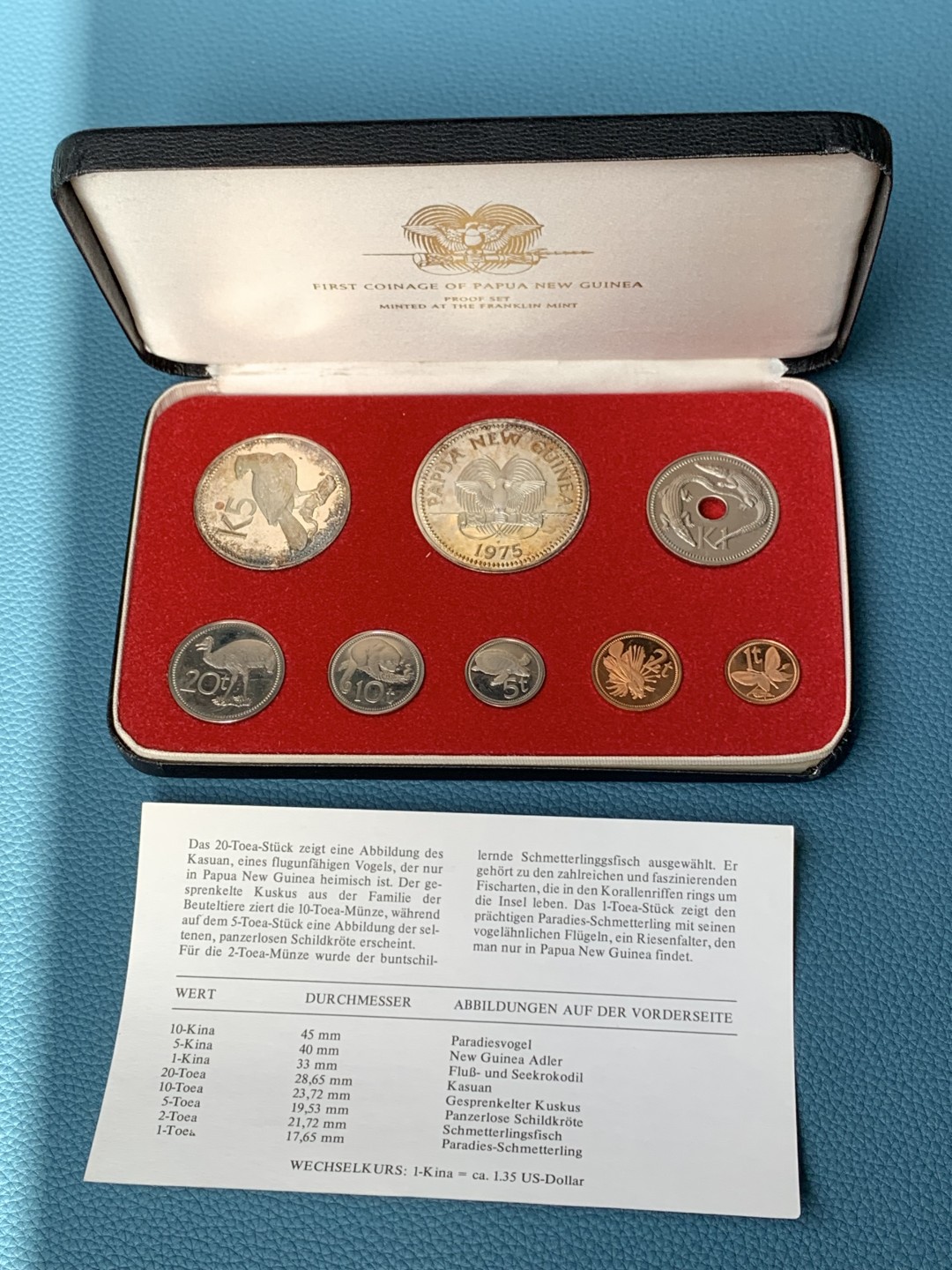 《竞宝斋》第154场-周日，周一，周四 3场 (全场包邮) 巴布亚新几内亚1975年 七枚套精制币 其中最大两枚5和10K都是大银币