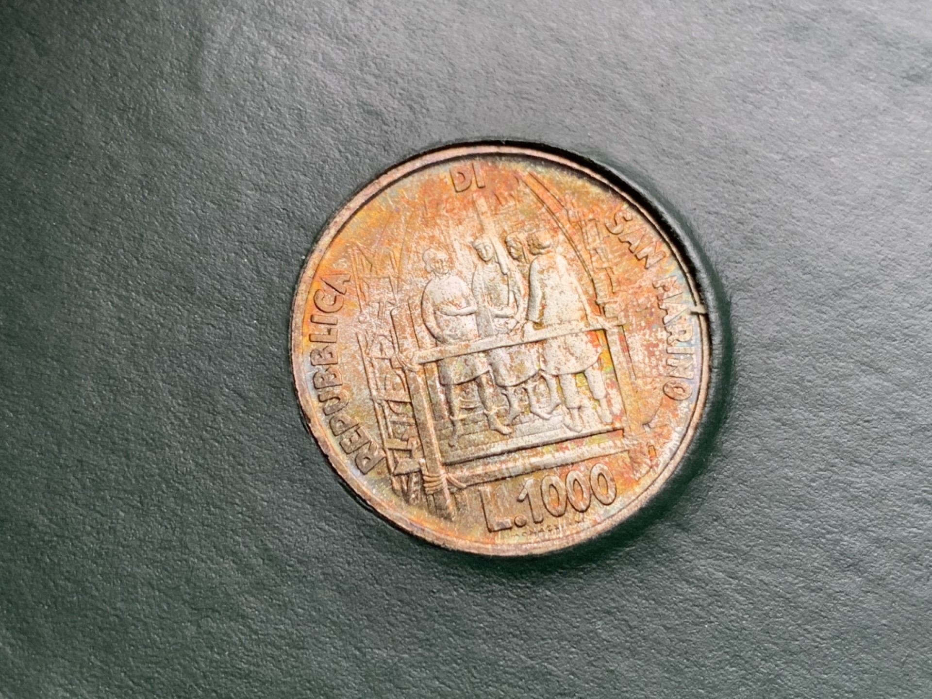 《竞宝斋》第154场-周日，周一，周四 3场 (全场包邮) 圣马力诺1977年 500里拉银币 五彩包浆