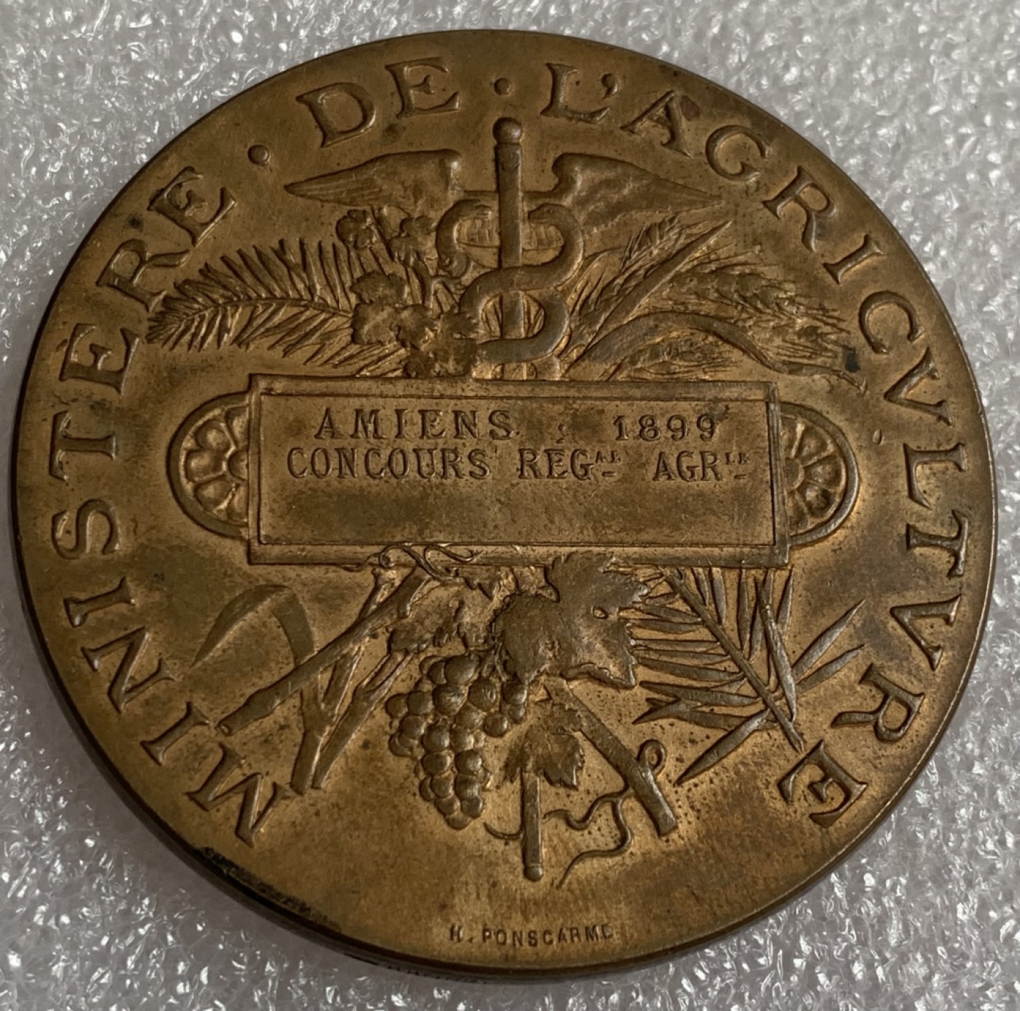 瓶子🏺第87期拍卖会 1899年法国农业部纪念铜章  直径51mm重量58.7g