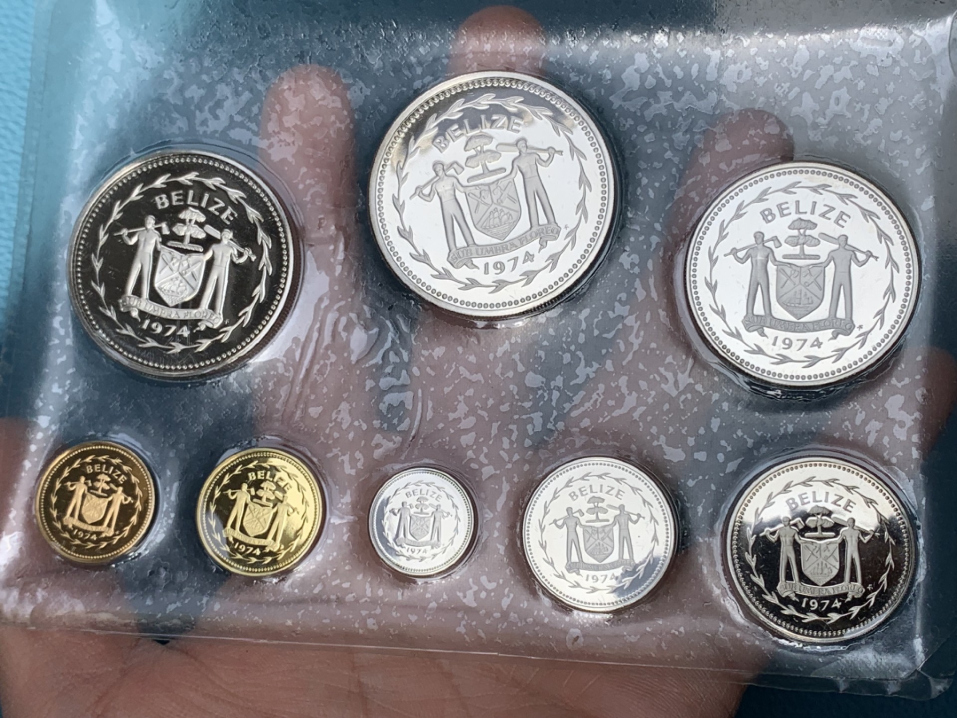 《竞宝斋》第154场-周日，周一，周四 3场 (全场包邮) 伯利兹1974年 八枚套精制币 其中六枚都是银币