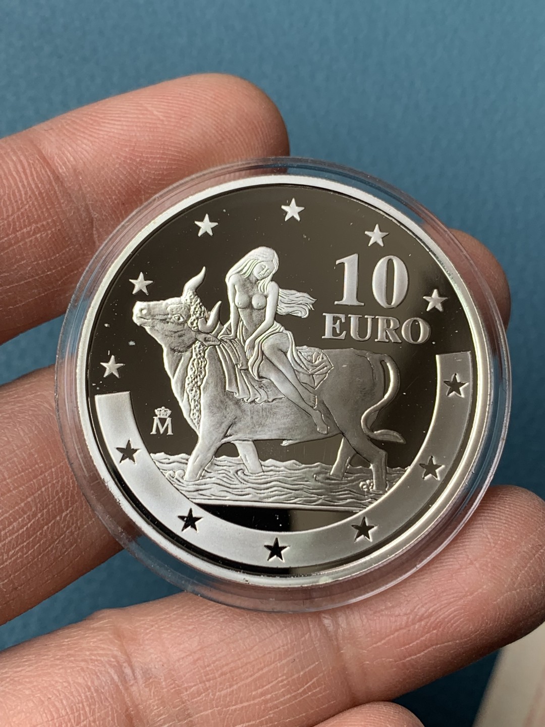 《竞宝斋》第154场-周日，周一，周四 3场 (全场包邮) 西班牙2003年 骑牛10欧元 精制大银币 27克 925银 少见系列