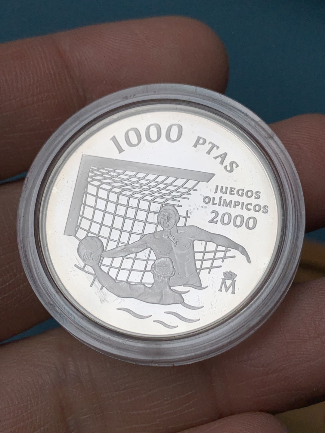 《竞宝斋》第154场-周日，周一，周四 3场 (全场包邮) 西班牙1999年 水球比塞塔 1000比塞塔精制银币