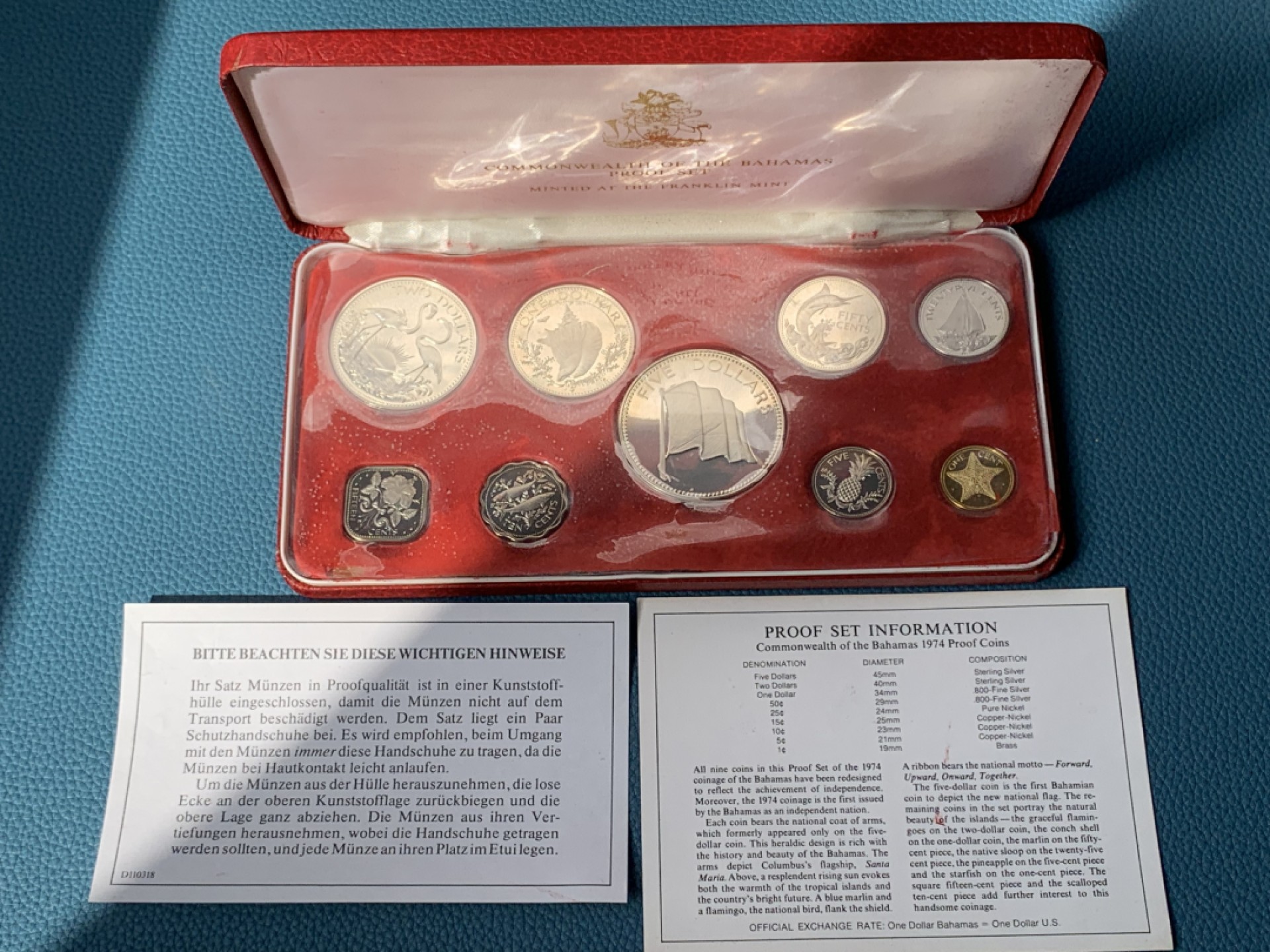 《竞宝斋》第154场-周日，周一，周四 3场 (全场包邮) 巴哈马1974年 九枚套精制币 其中 50分/1/2/5元都是银币 