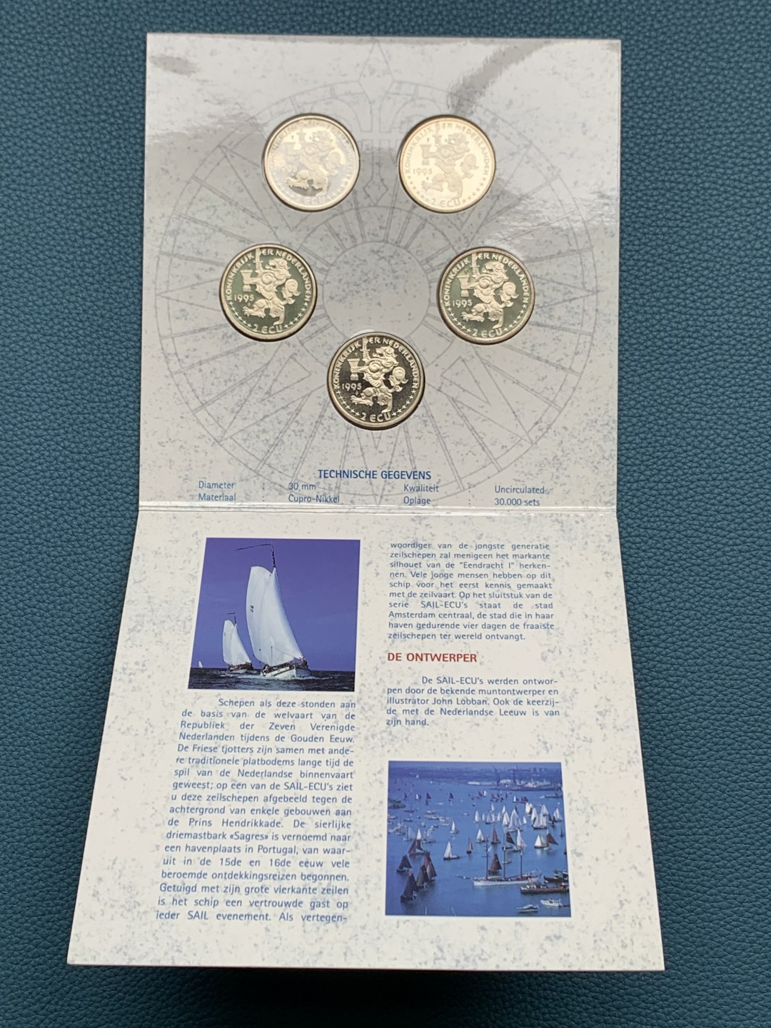 《竞宝斋》第154场-周日，周一，周四 3场 (全场包邮) 荷兰1995年 阿姆斯特丹大帆船 五枚套镍币 原厂封装