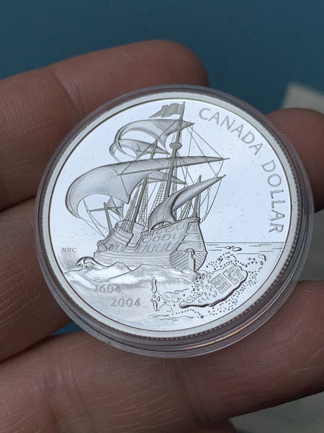 《竞宝斋》第154场-周日，周一，周四 3场 (全场包邮) 原盒证书 加拿大2002年 大帆船1元 精制大银币 纯银 25.175克