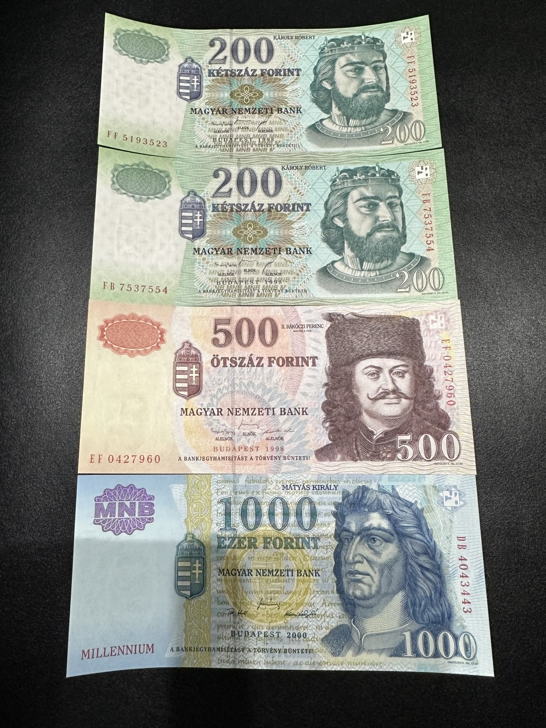 《外钞收藏家》第二百六十二期（连拍第二场） 匈牙利福林四张一起 全新UNC