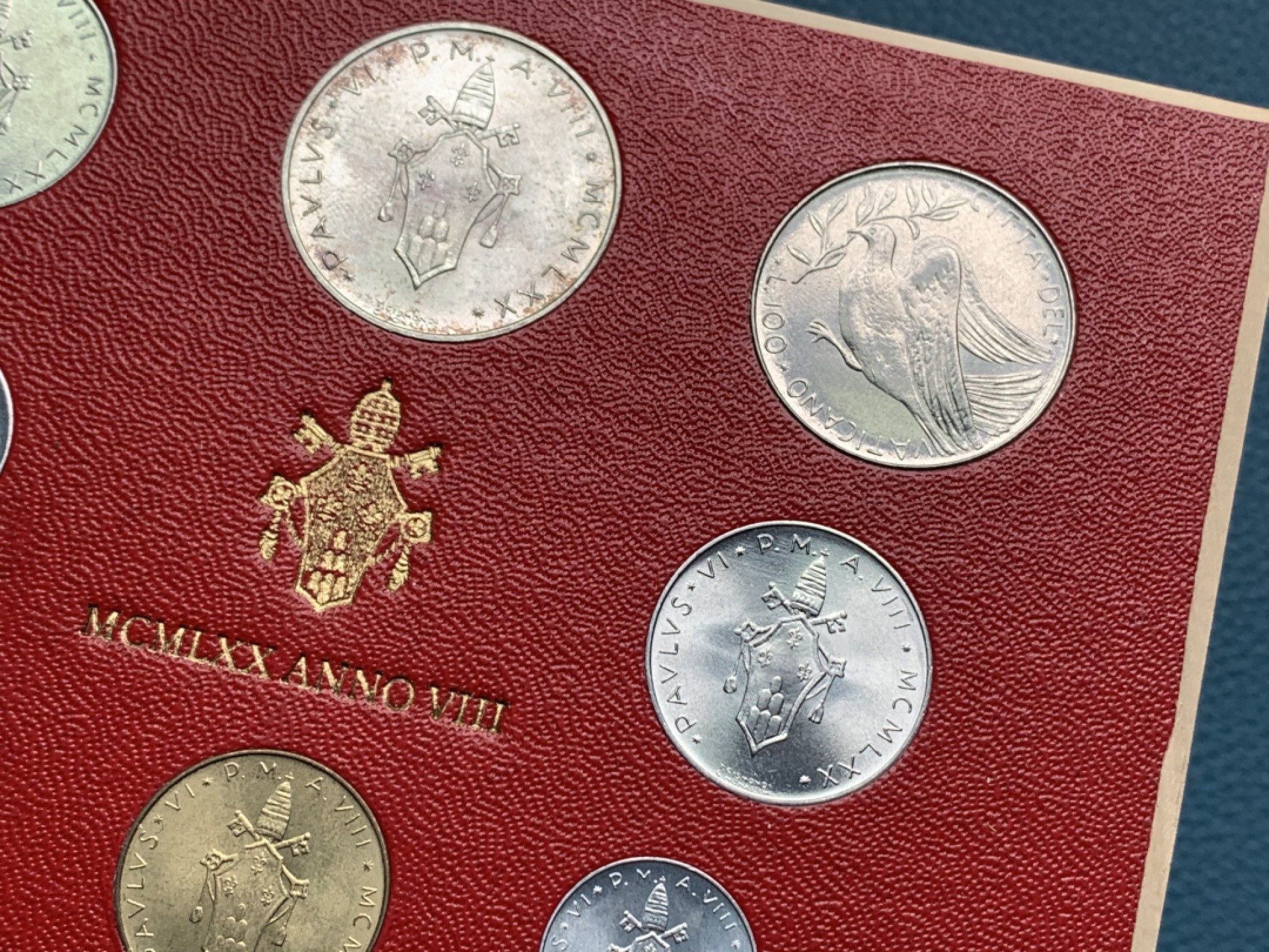 《竞宝斋》第154场-周日，周一，周四 3场 (全场包邮) 梵蒂冈1970年 八枚套 其中最大500里拉是银币