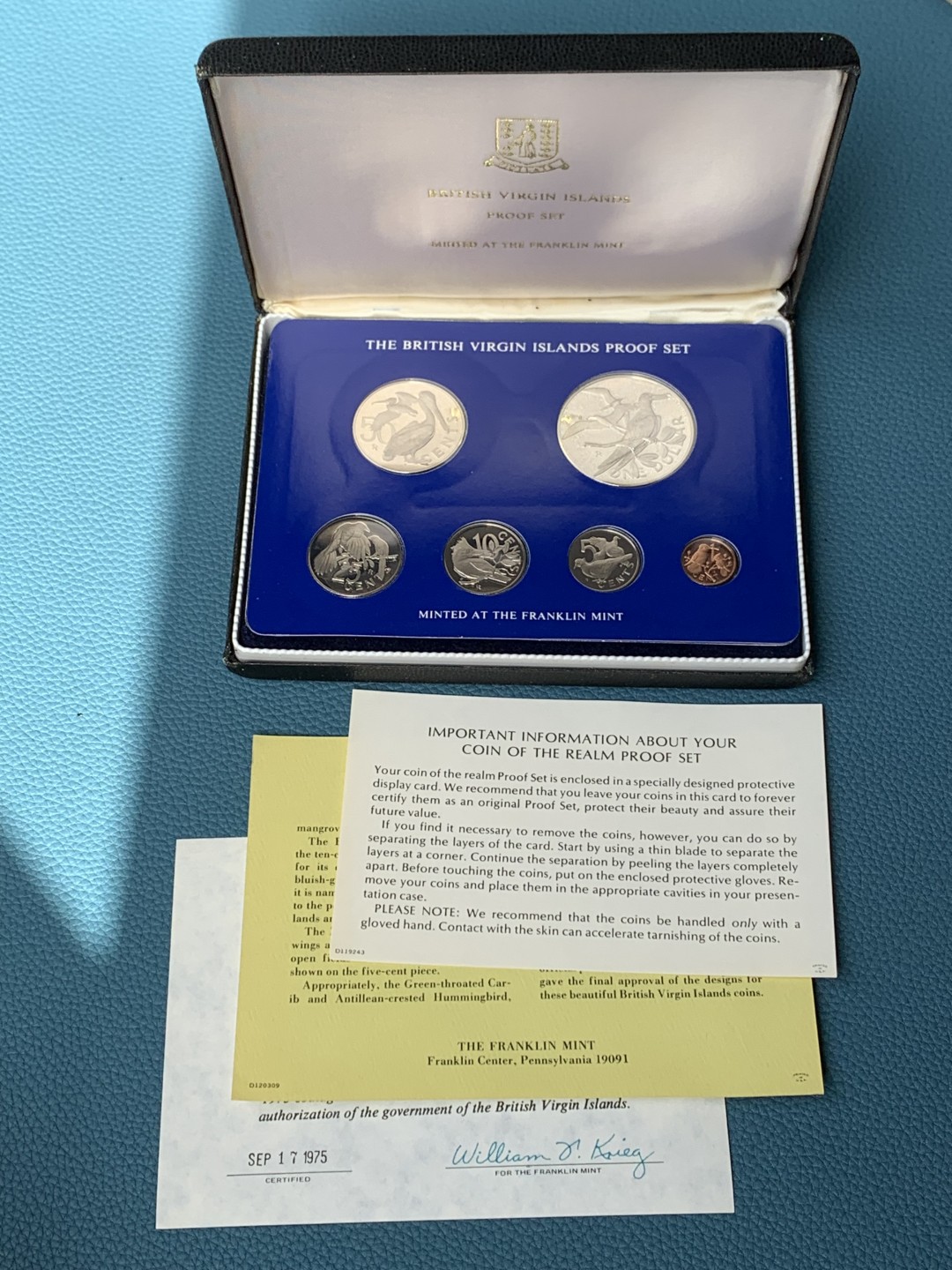 《竞宝斋》第154场-周日，周一，周四 3场 (全场包邮) 维京群岛1975年 珍惜鸟类 六枚套封装套币 其中最大一枚是银币