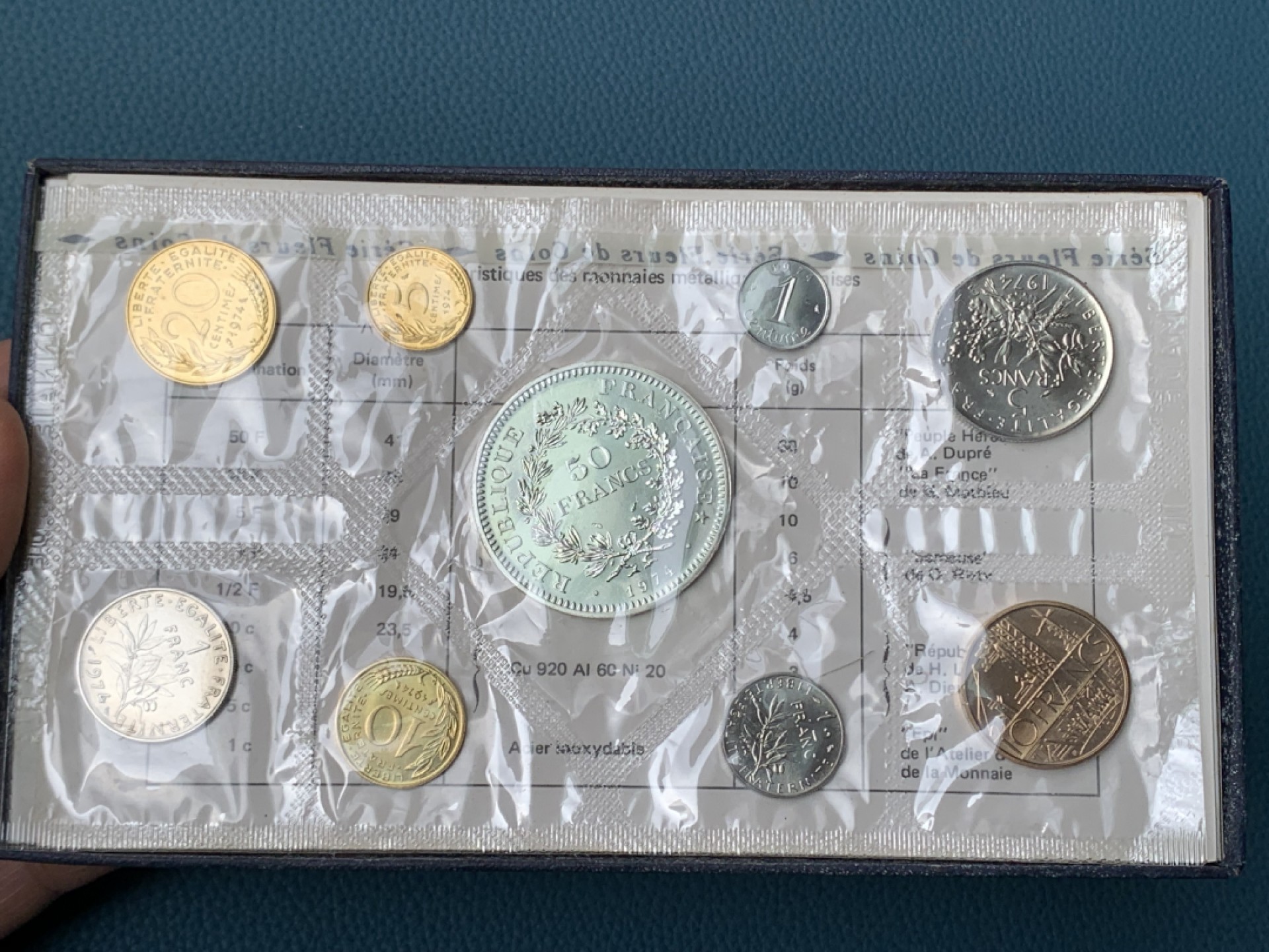 《竞宝斋》第154场-周日，周一，周四 3场 (全场包邮) 法国1974年 九枚套 大力神50法郎套币 造币厂封装状态一流