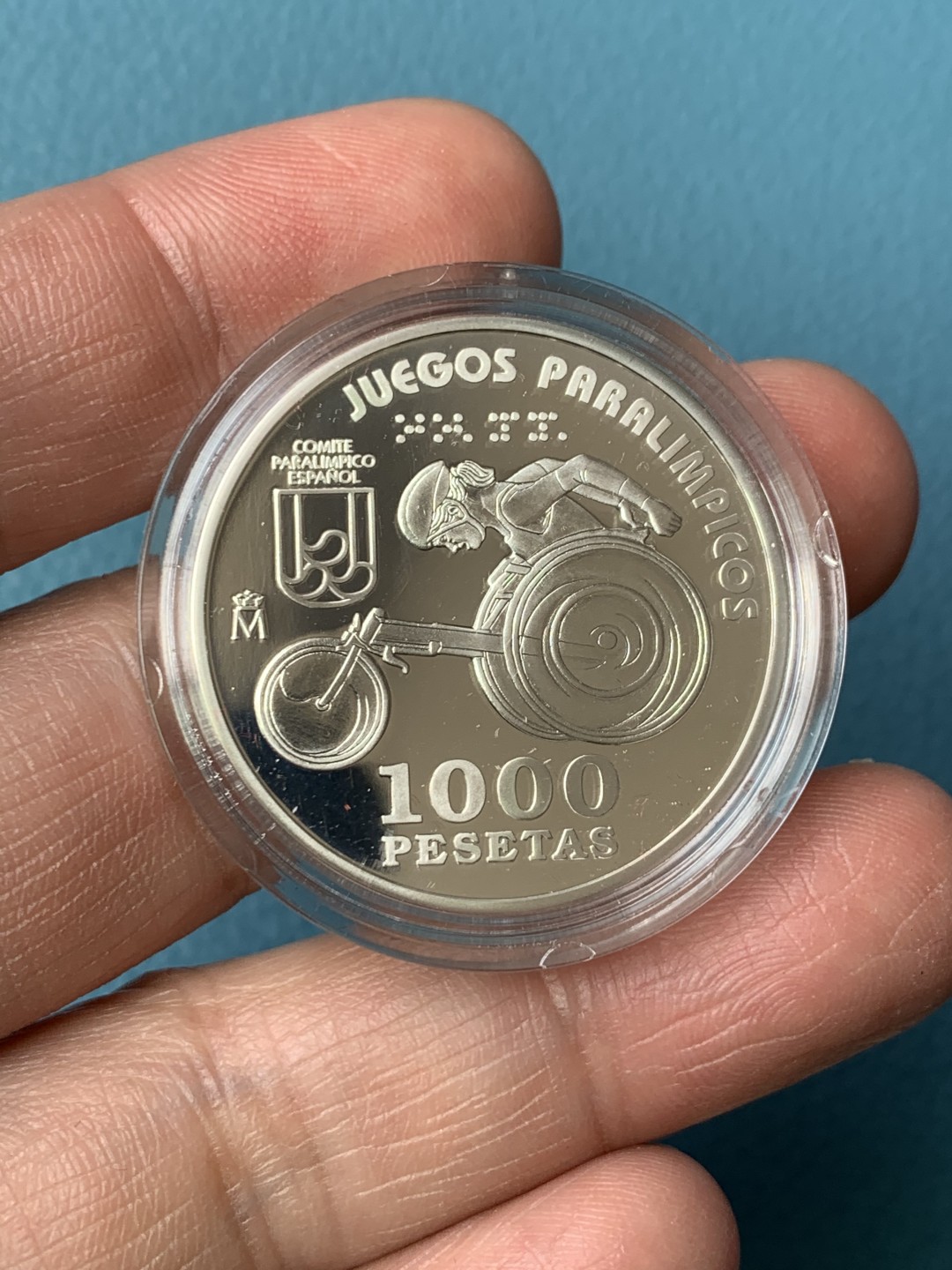 《竞宝斋》第154场-周日，周一，周四 3场 (全场包邮) 西班牙2000年 残奥会1000比塞塔精制银币 