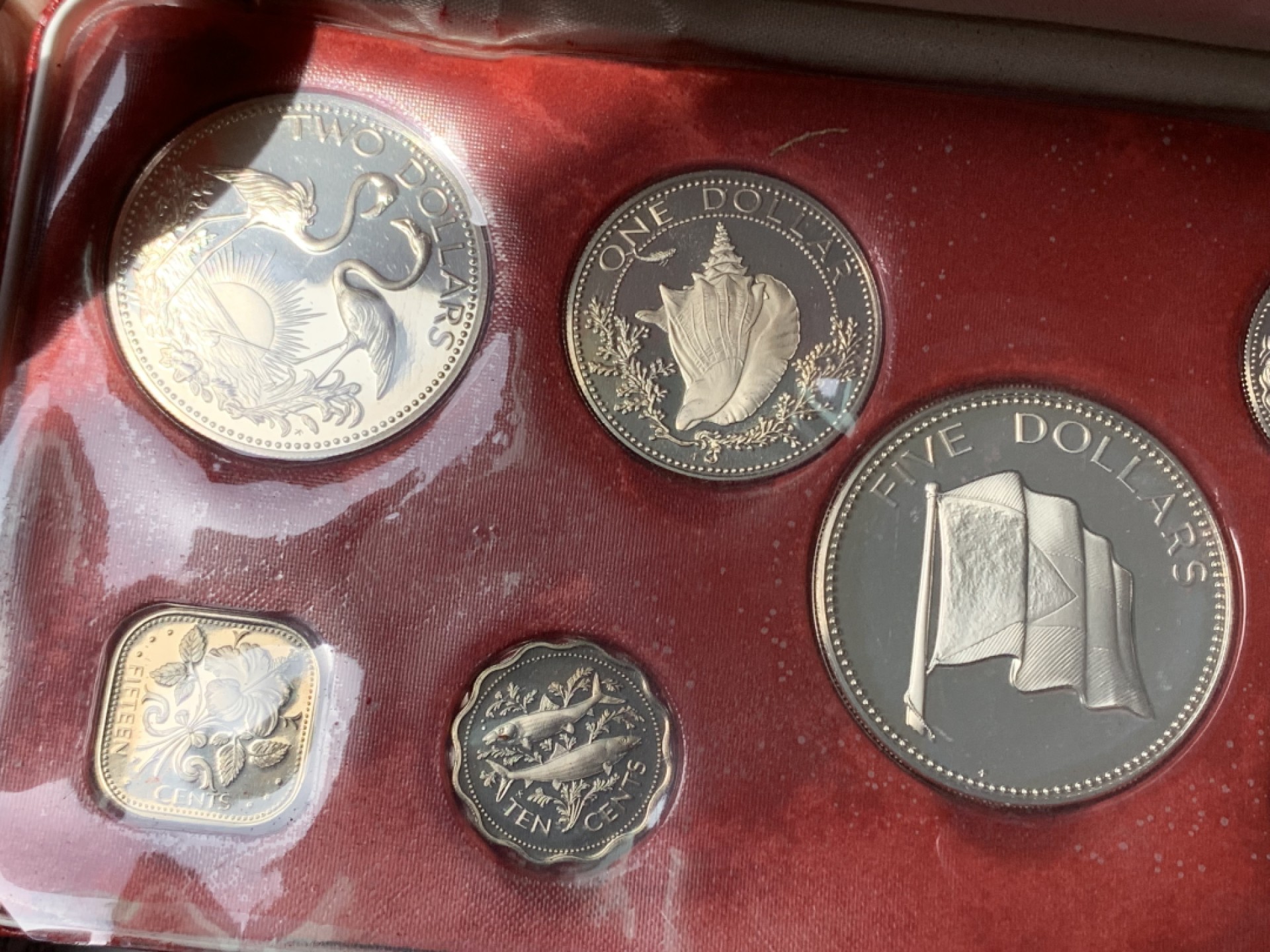 《竞宝斋》第154场-周日，周一，周四 3场 (全场包邮) 巴哈马1974年 九枚套精制币 其中 50分/1/2/5元都是银币 