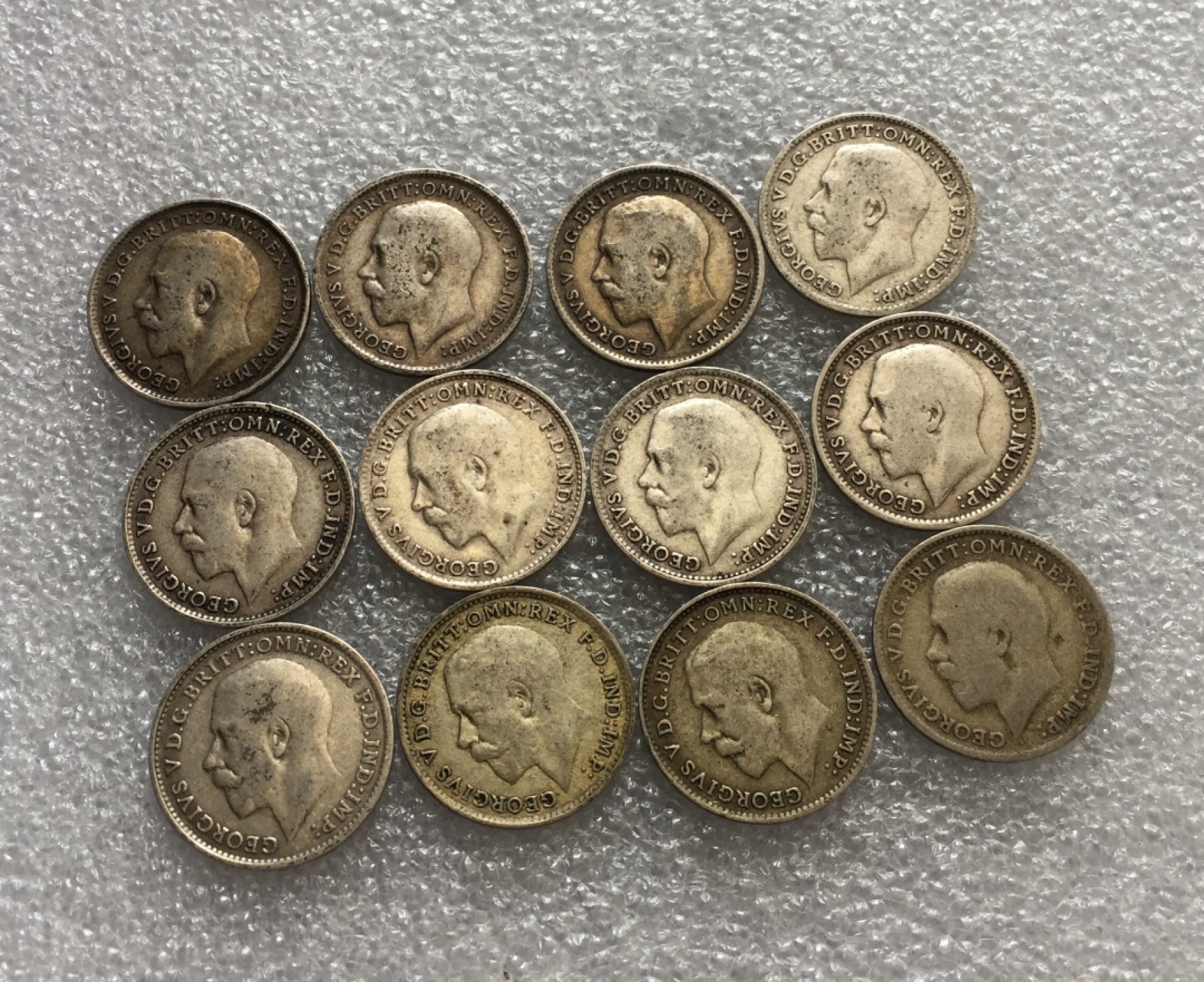 方圆集藏第三期专场 11229-英国1911-1922年12年连号乔五3便士银币