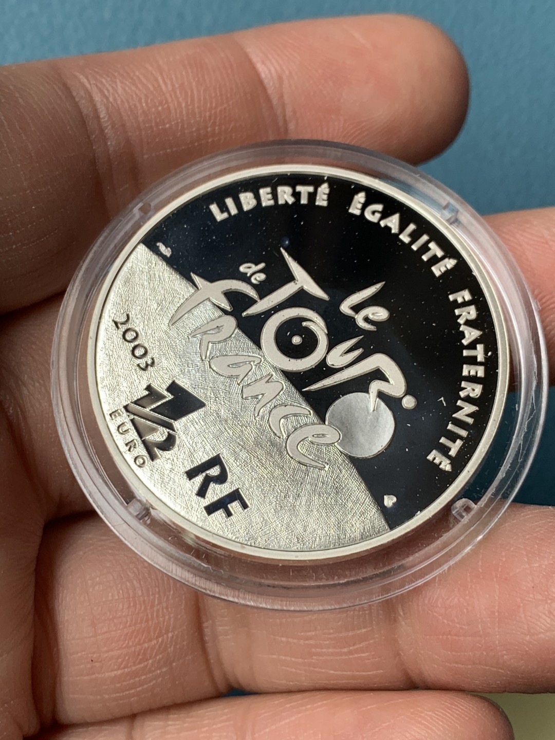 《竞宝斋》第154场-周日，周一，周四 3场 (全场包邮) 原盒法国 2003年 自行车赛 1 1/2欧元精制大银币