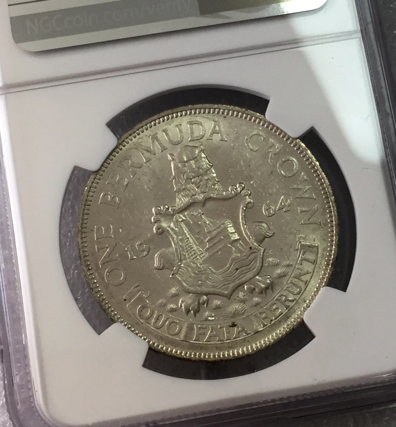 方圆集藏第三期专场 8003-NGC60英属百慕大1964年1克朗银币