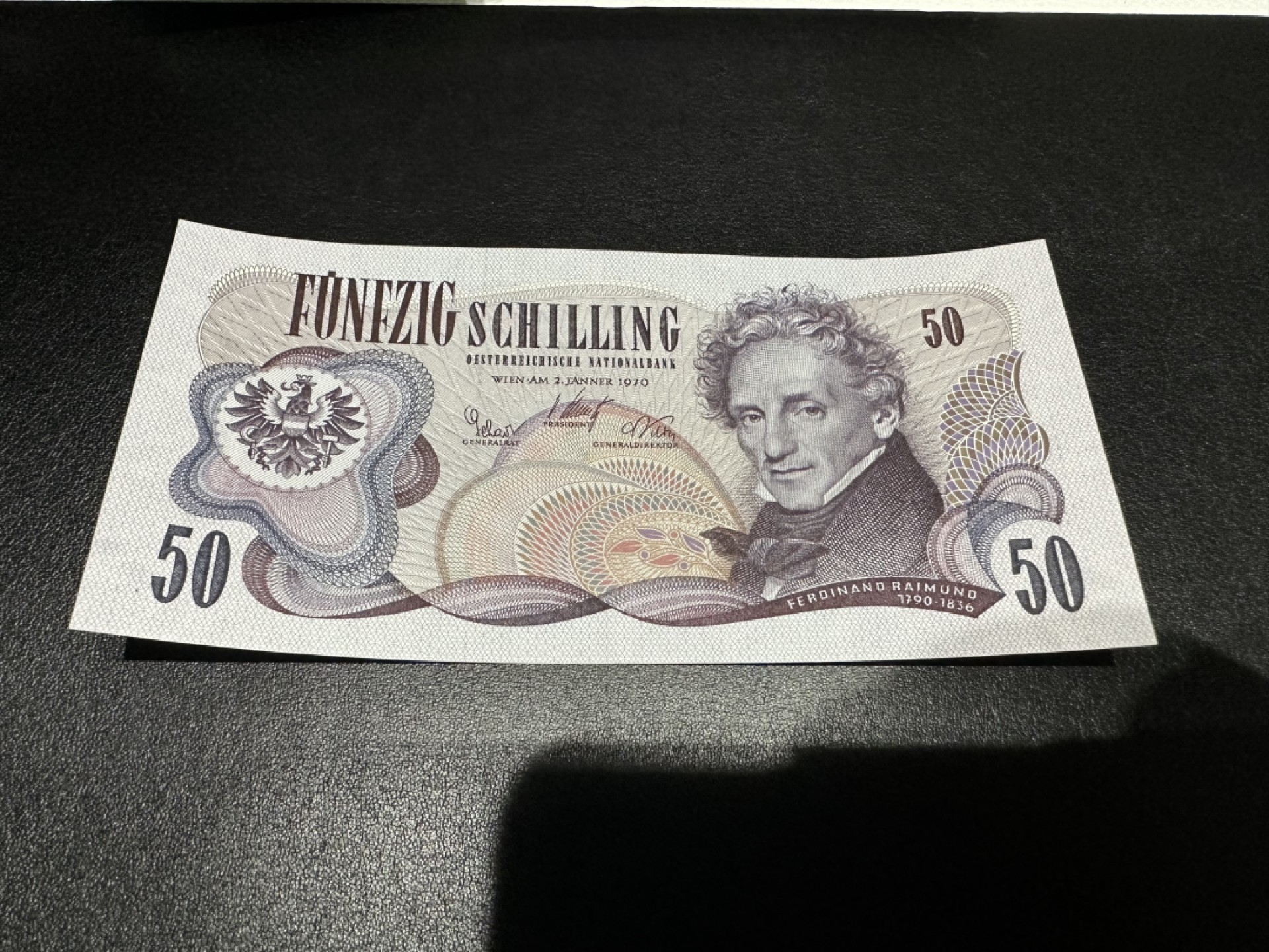 《外钞收藏家》第二百六十二期（连拍第二场） 1970年奥地利50先令 UNC-无折 有潮