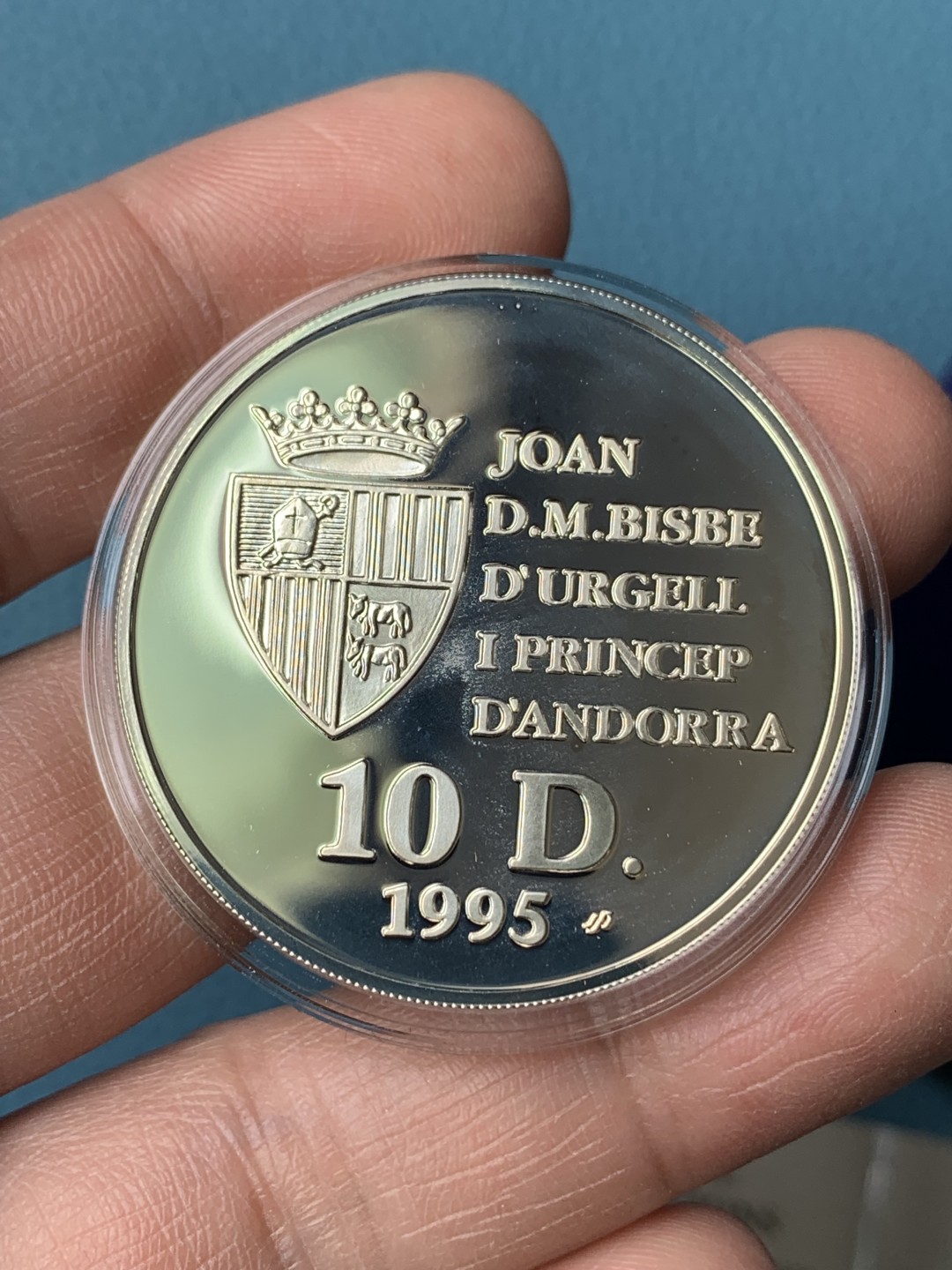 《竞宝斋》第154场-周日，周一，周四 3场 (全场包邮) 安道尔1995年 草原狼10第纳尔精制大银币 31.1克 925银