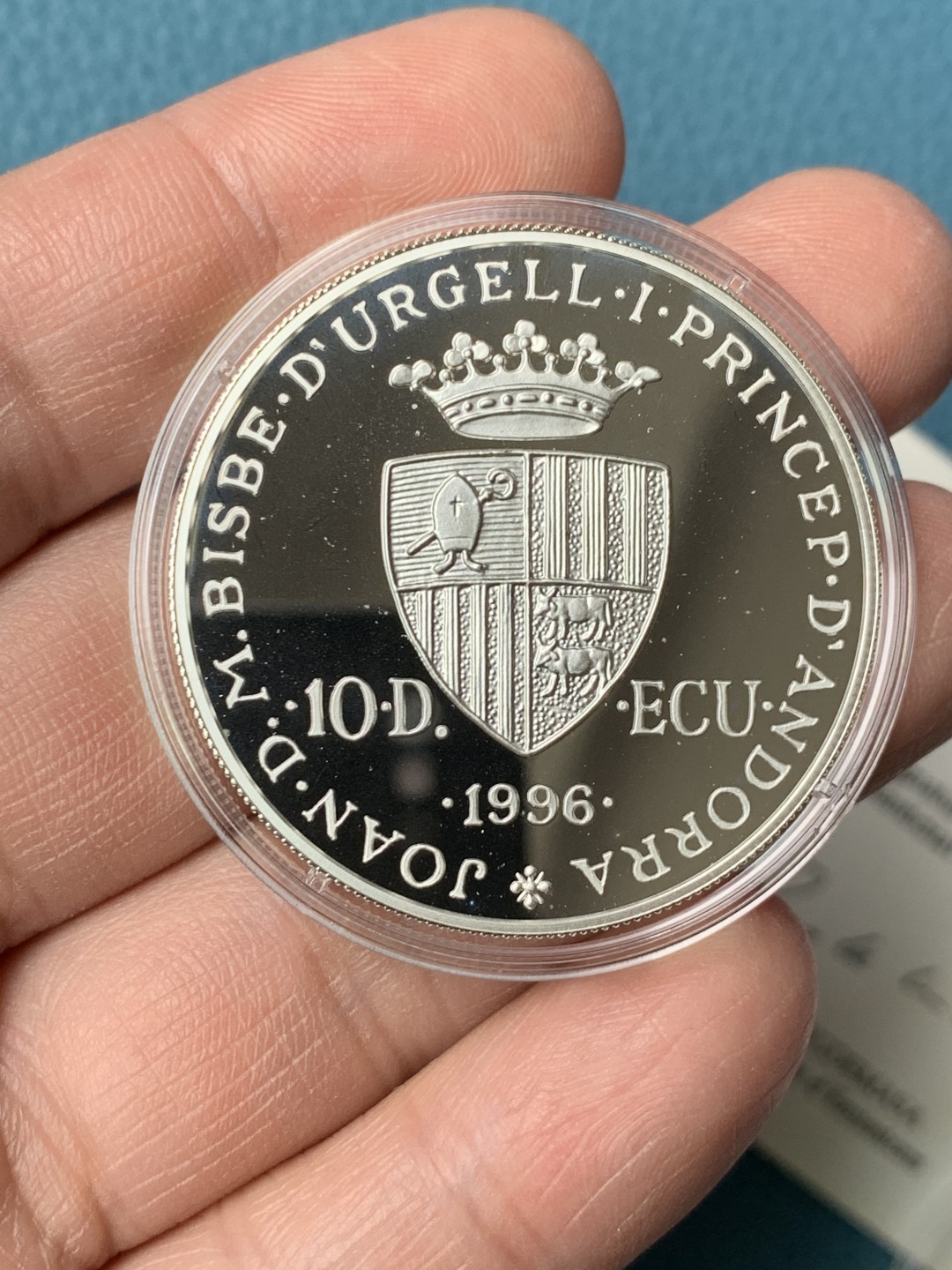 《竞宝斋》第154场-周日，周一，周四 3场 (全场包邮) 原盒安道尔1996年 祖安·马丁 10第纳尔精制大银币 