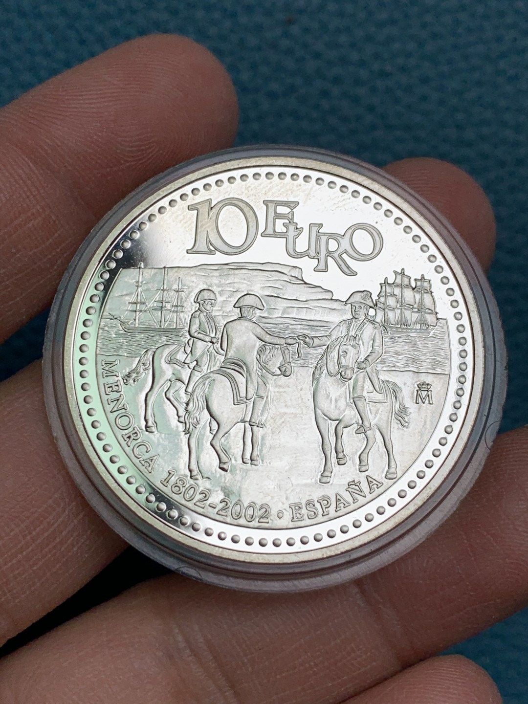 《竞宝斋》第154场-周日，周一，周四 3场 (全场包邮) 西班牙 2002年 吞并梅诺卡岛 10欧元精制大银币 27克 925银