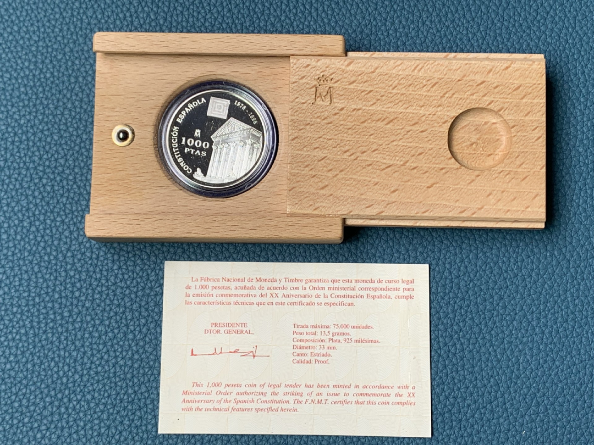 《竞宝斋》第154场-周日，周一，周四 3场 (全场包邮) 西班牙1998年 宪法1000比塞塔精制银币