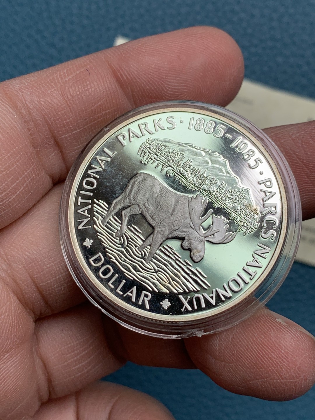 《竞宝斋》第154场-周日，周一，周四 3场 (全场包邮) 加拿大1985年 麋鹿一元 精制大银币