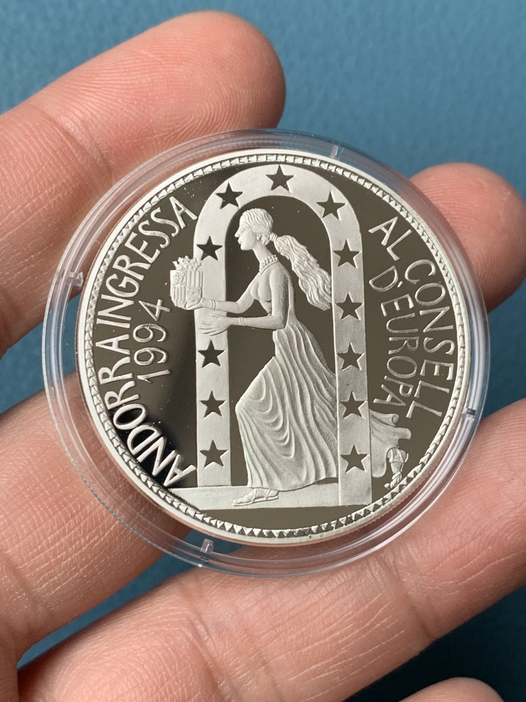 《竞宝斋》第154场-周日，周一，周四 3场 (全场包邮) 原盒安道尔1994 女神10第纳尔精制大银币